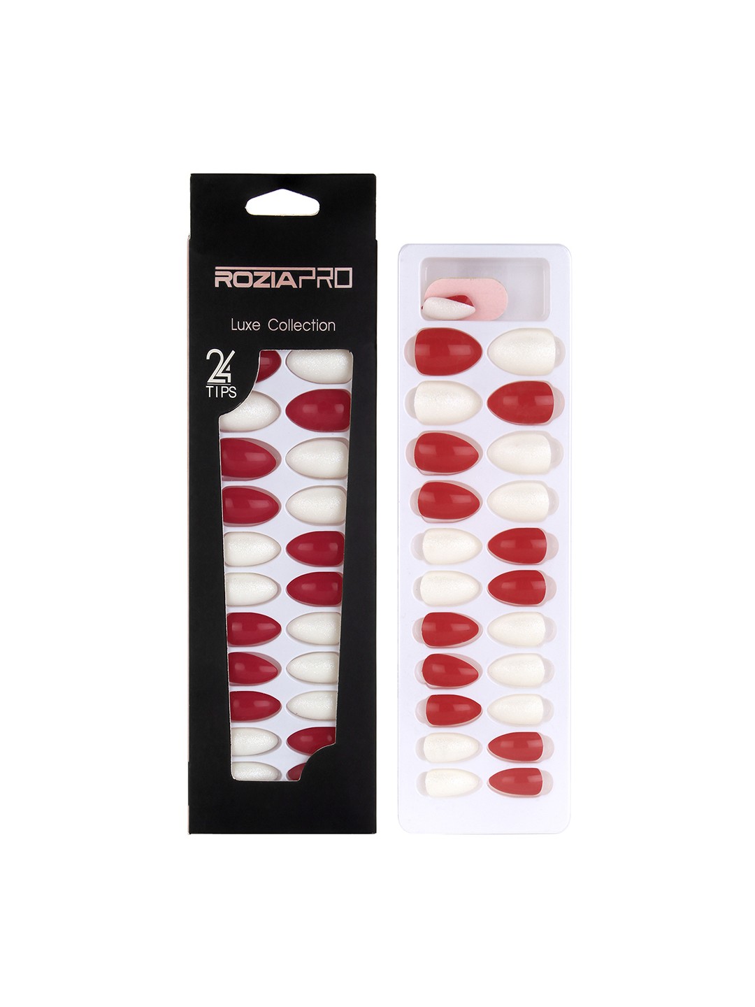 

Rozia Set of 24 Artificial Nails With Glue Long Tips, White