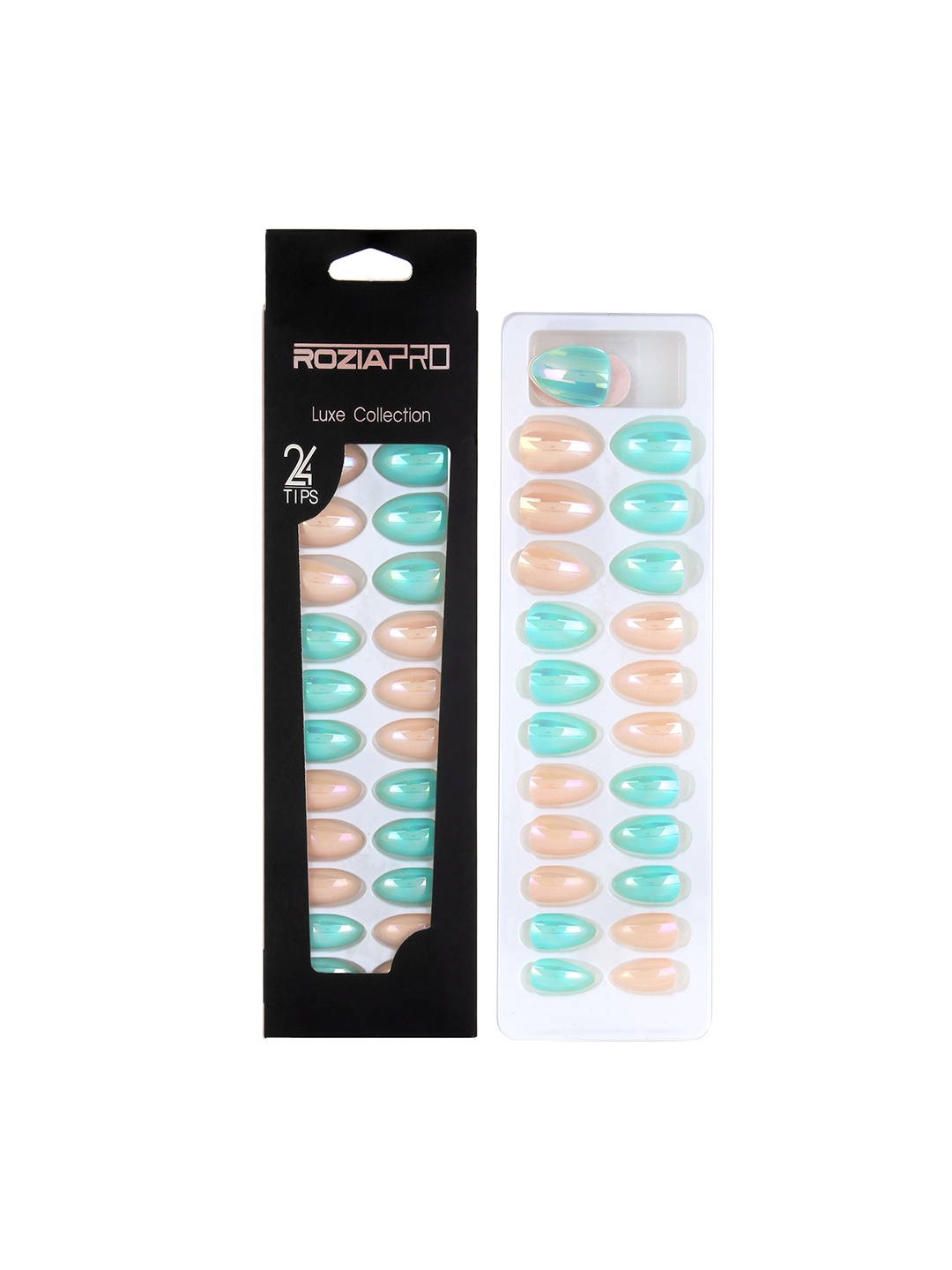 

Rozia Set of 24 Artificial Nails With Glue Long Tips, Turquoise blue