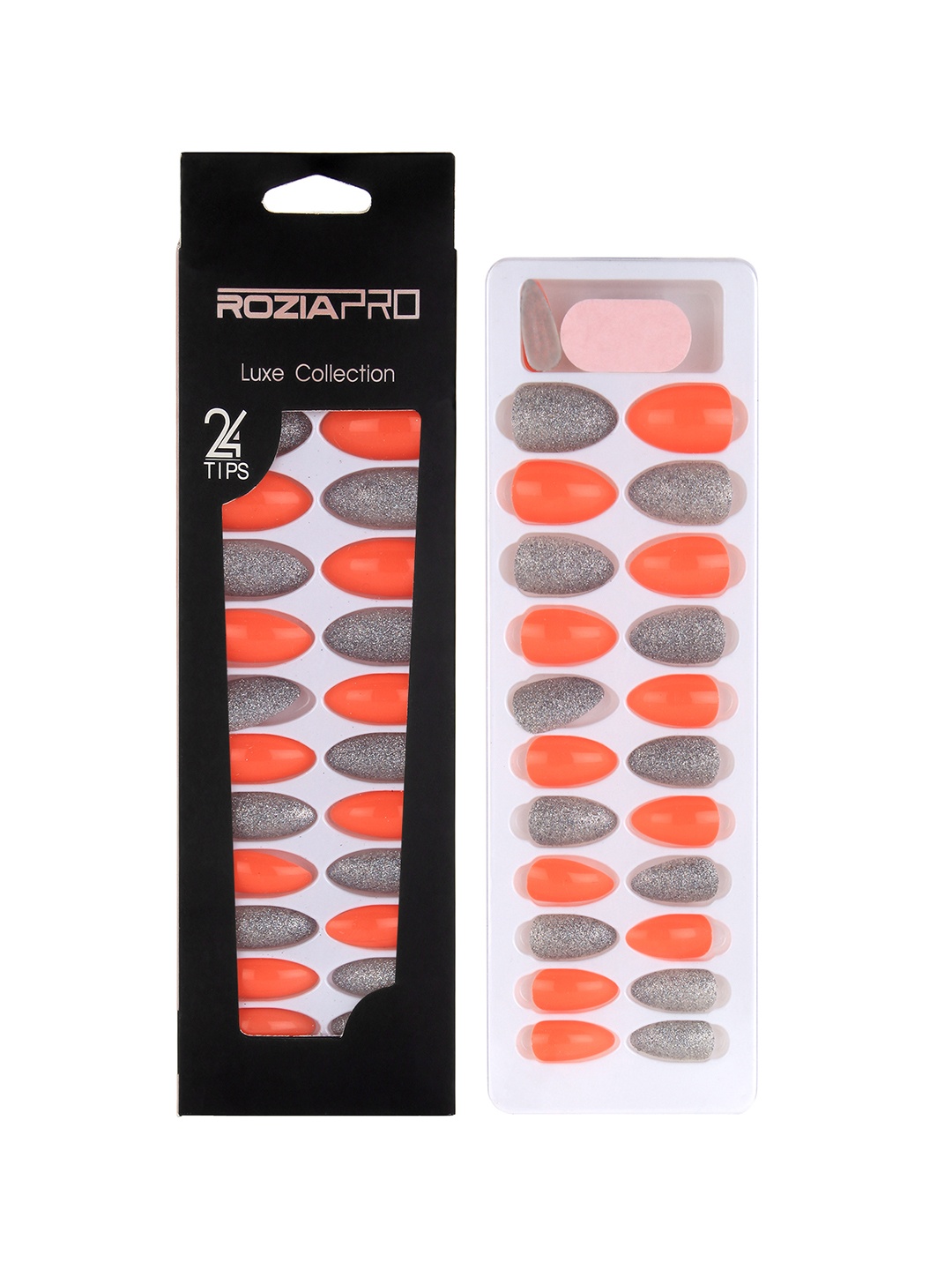 

Rozia Set of 24 Artificial Nails With Glue Long Tips, Orange