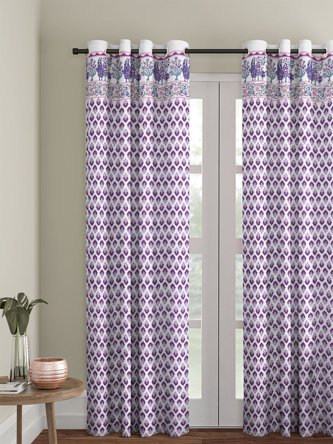 

Rajasthan Decor White & Purple Printed Single Door Curtain