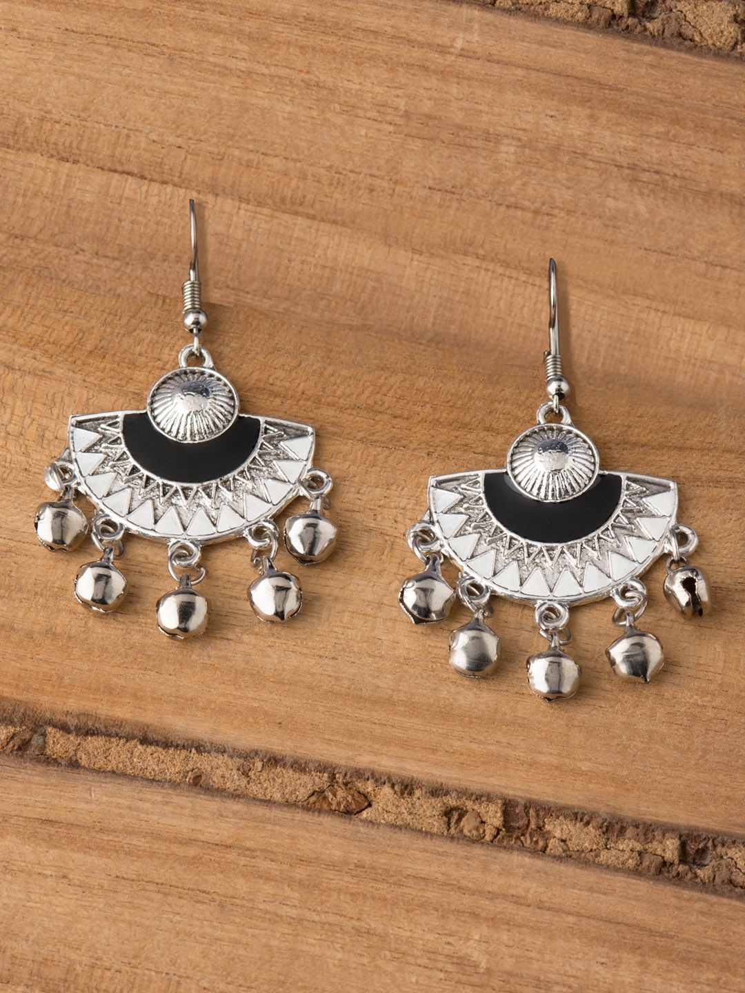 

E2O Silver-Toned & Black Classic Drop Earrings