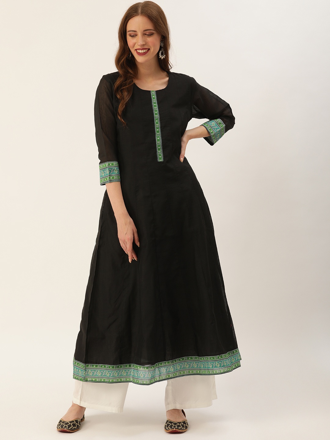 

Soch Women Black Solid Poly Silk A-Line Kurta