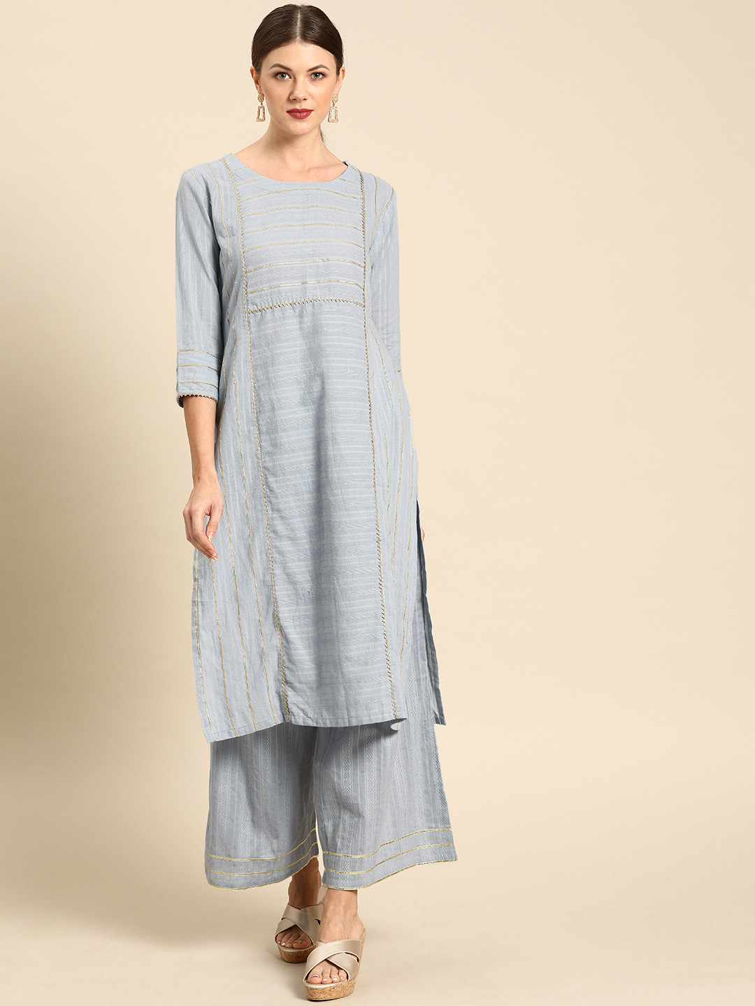 

Soch Women Grey Woven Design Straight Kurta
