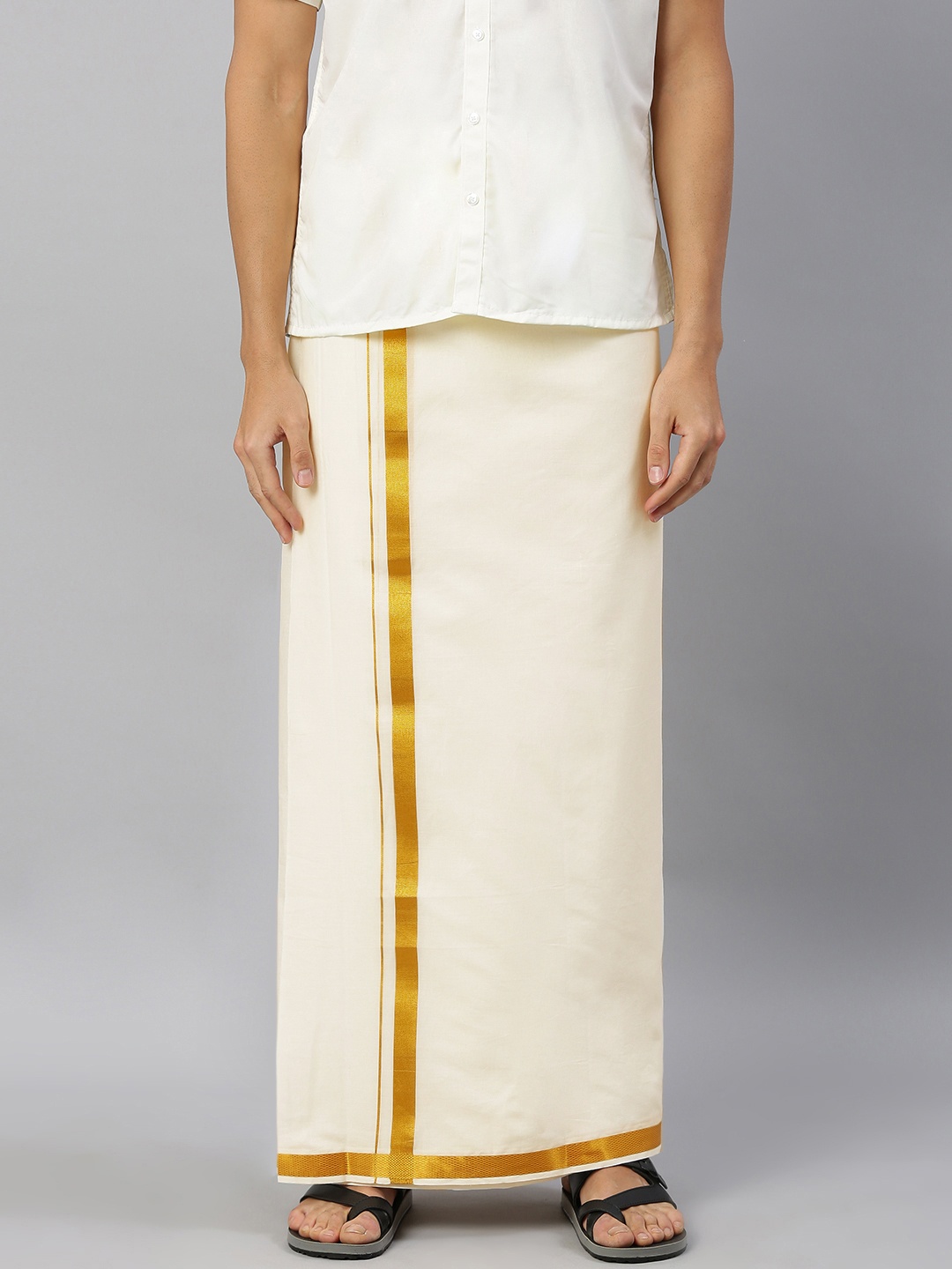 

Ramraj Men Cream-Coloured Solid SAMSKARA Dhoti with Zari Border