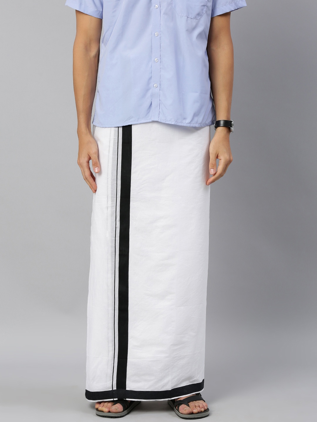 

Ramraj Men White Solid Dhoti With Black Border
