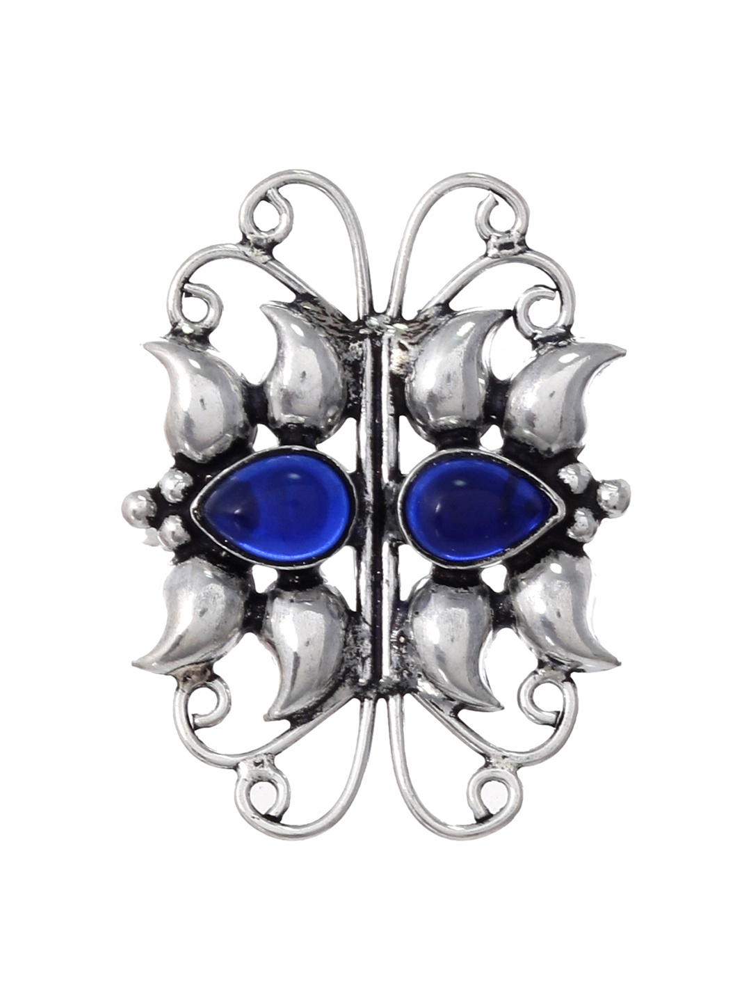 

Silvermerc Designs Silver-Toned & Blue Stone-Studded Oxidised Silver Finger Ring