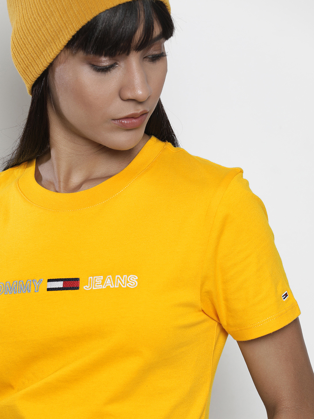 

Tommy Hilfiger Women Mustard Yellow Solid Round Neck T-shirt