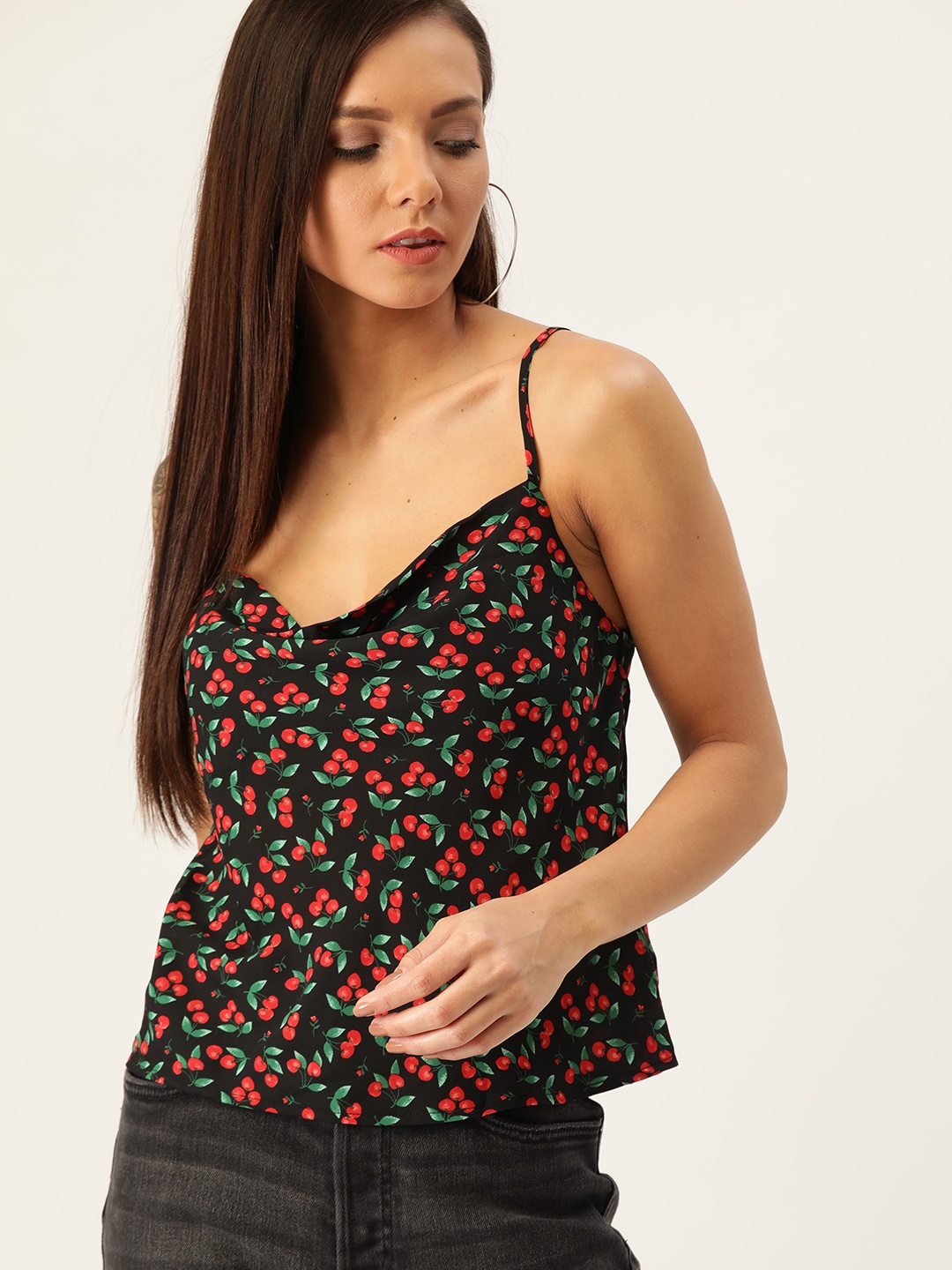 

FOREVER 21 Women Black & Red Printed Top