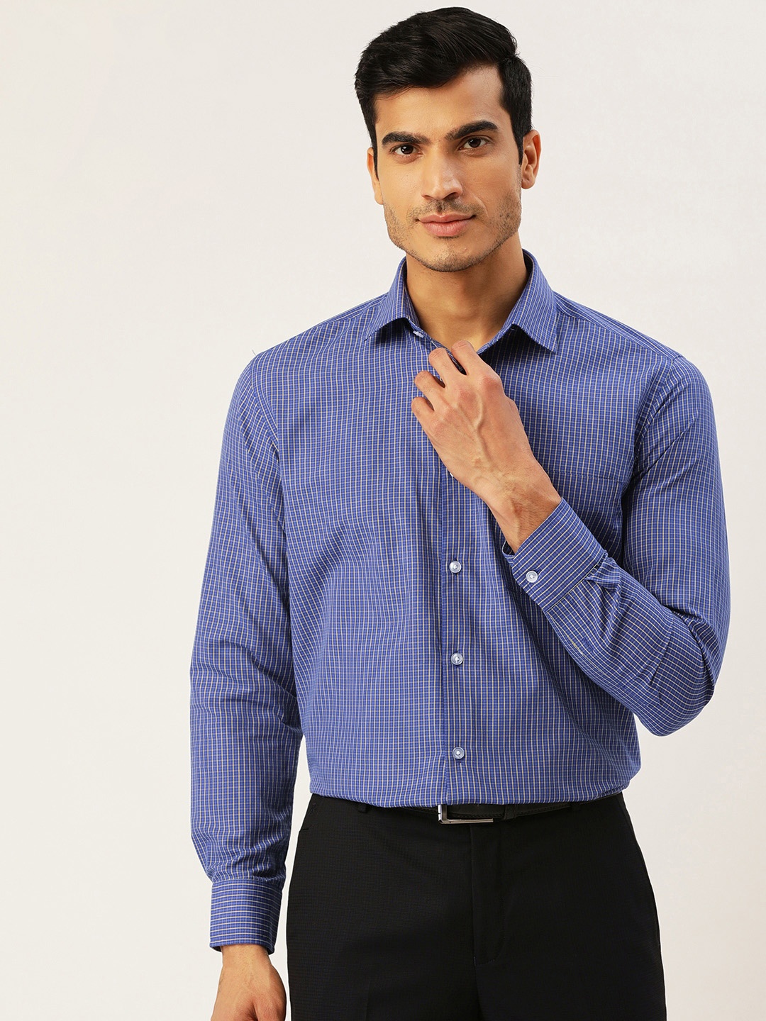 

Richlook Men Blue & Yellow Regular Fit Checked Formal Shirt