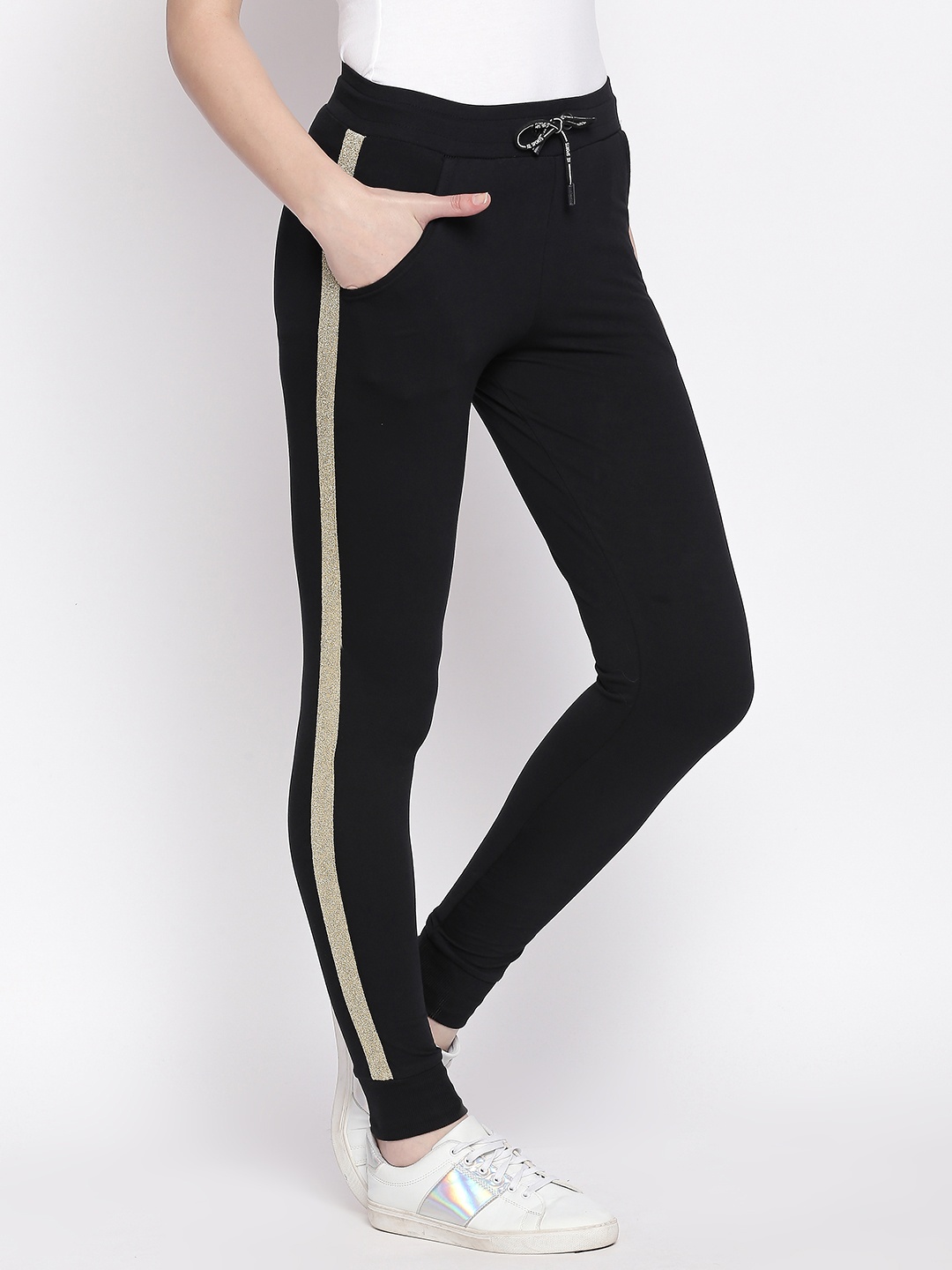 

I like me Women Black Solid Strip Joggers