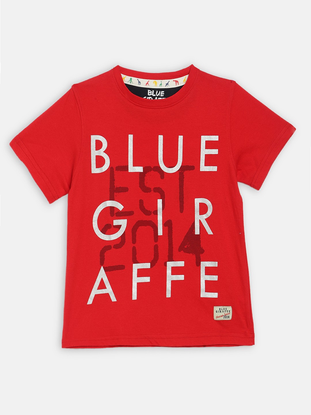 

Blue Giraffe Boys Red Printed Round Neck T-shirt