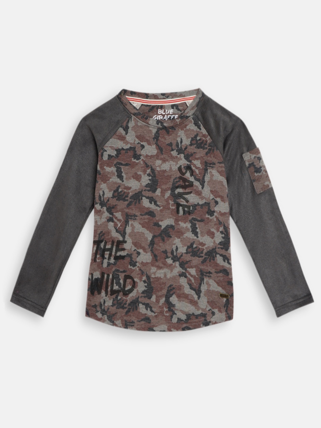 

Blue Giraffe Boys Charcoal Grey & Brown Camouflage Round Neck T-shirt