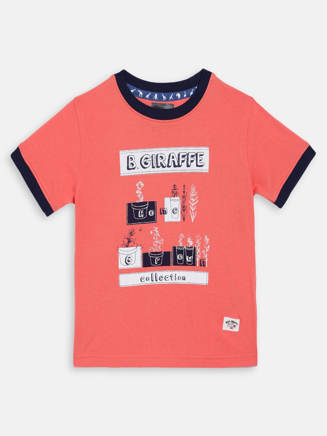 

Blue Giraffe Boys Coral Printed Round Neck T-shirt