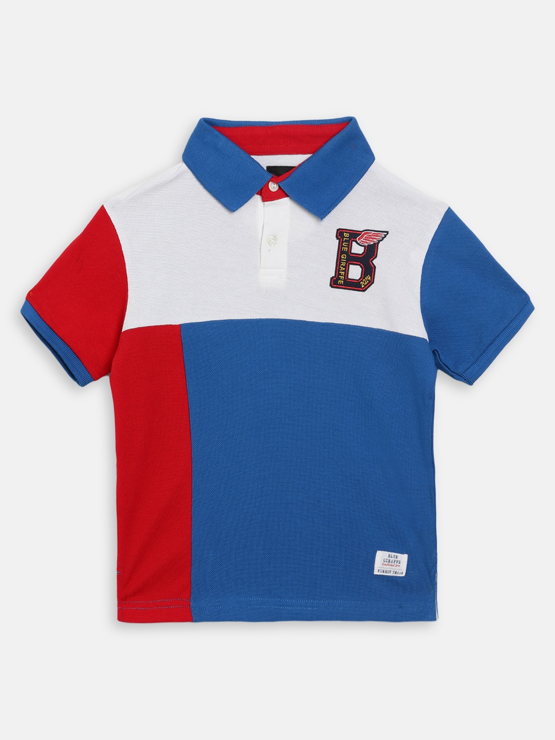 

Blue Giraffe Boys Blue & White Colourblocked Polo Collar T-shirt