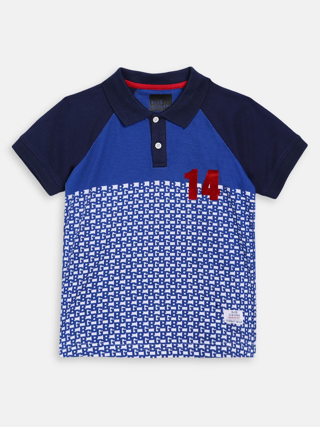 

Blue Giraffe Boys Blue & White Printed Polo Collar T-shirt