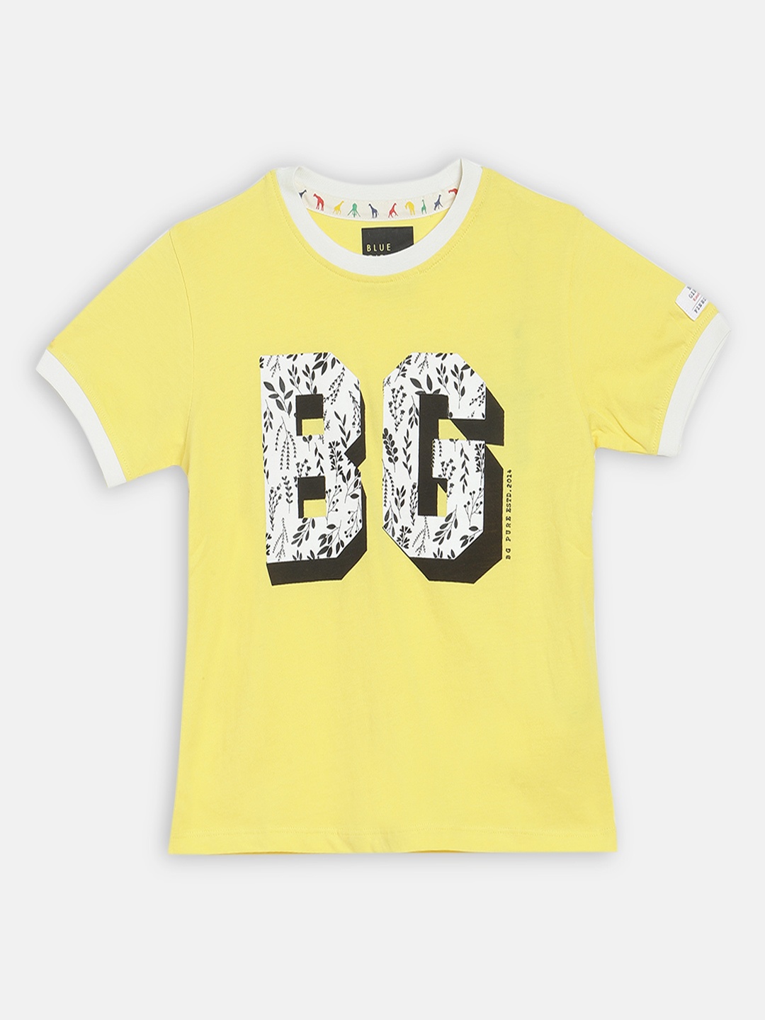 

Blue Giraffe Boys Yellow Printed Round Neck T-shirt