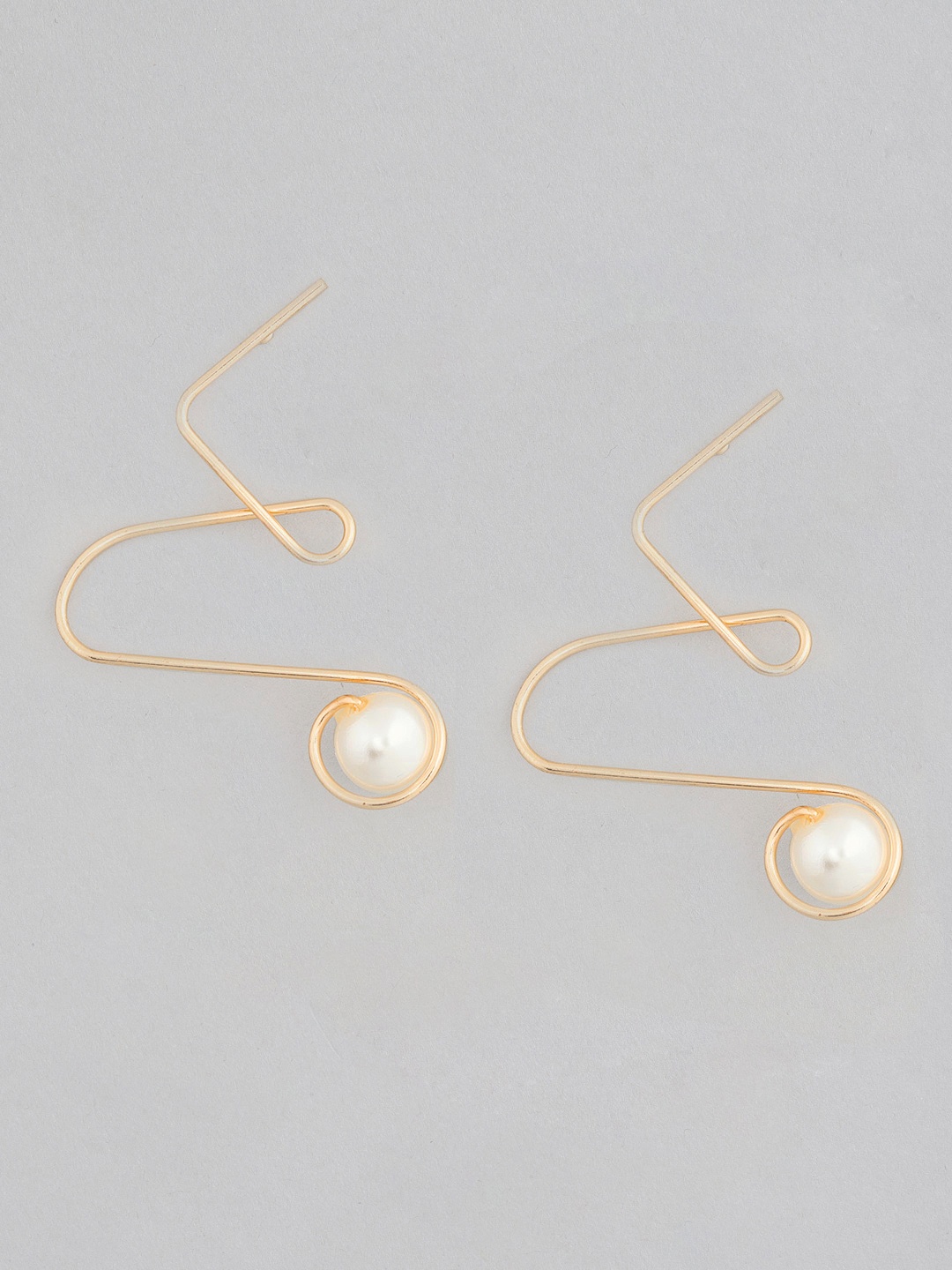 

20Dresses Gold-Toned & White Beaded Contemporary Drop Earrings