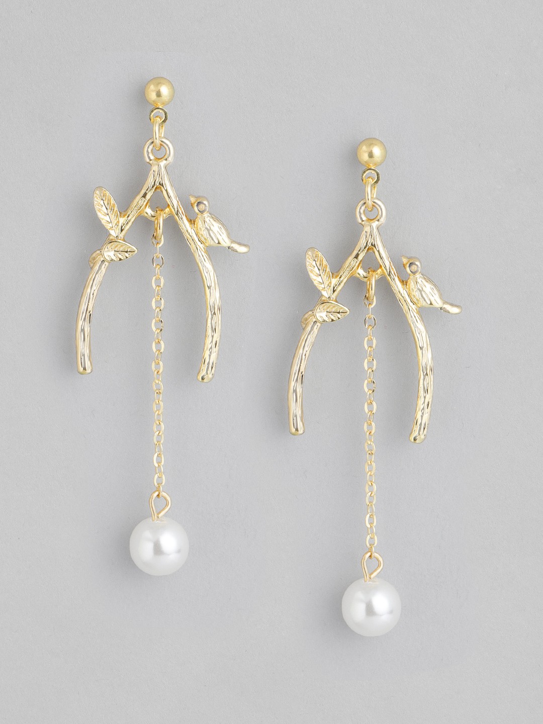 

20Dresses Gold-Toned & White Beaded Quirky Drop Earrings