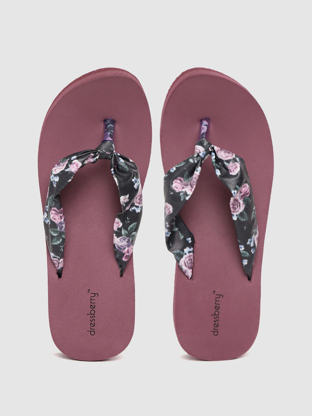 

DressBerry Women Black & Pink Floral Printed Thong Flip-Flops