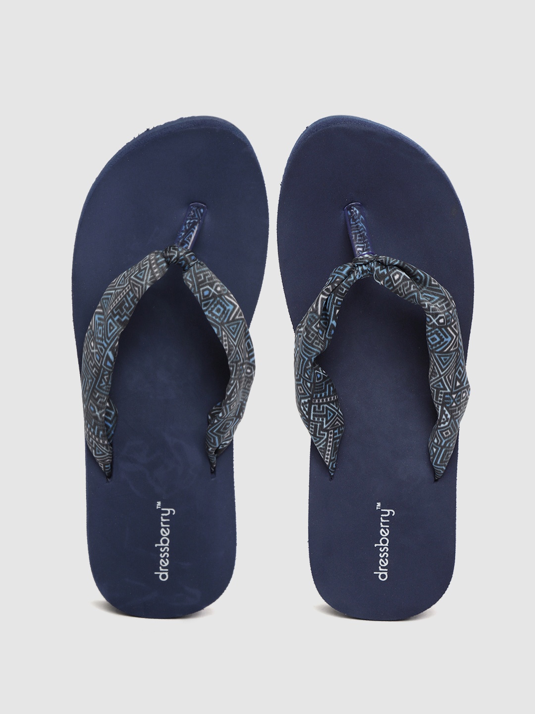 

DressBerry Women Navy Blue & Green Printed Thong Flip-Flops