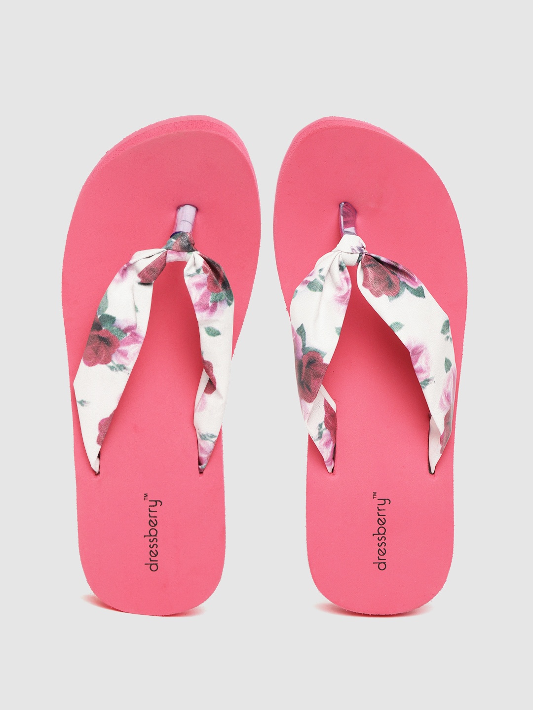 

DressBerry Women White & Pink Floral Printed Thong Flip-Flops