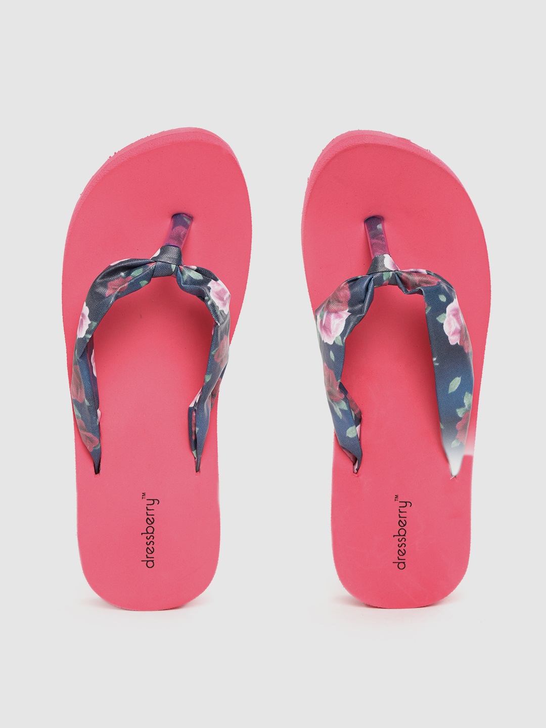 

DressBerry Women Navy Blue & Pink Floral Print Thong Flip-Flops