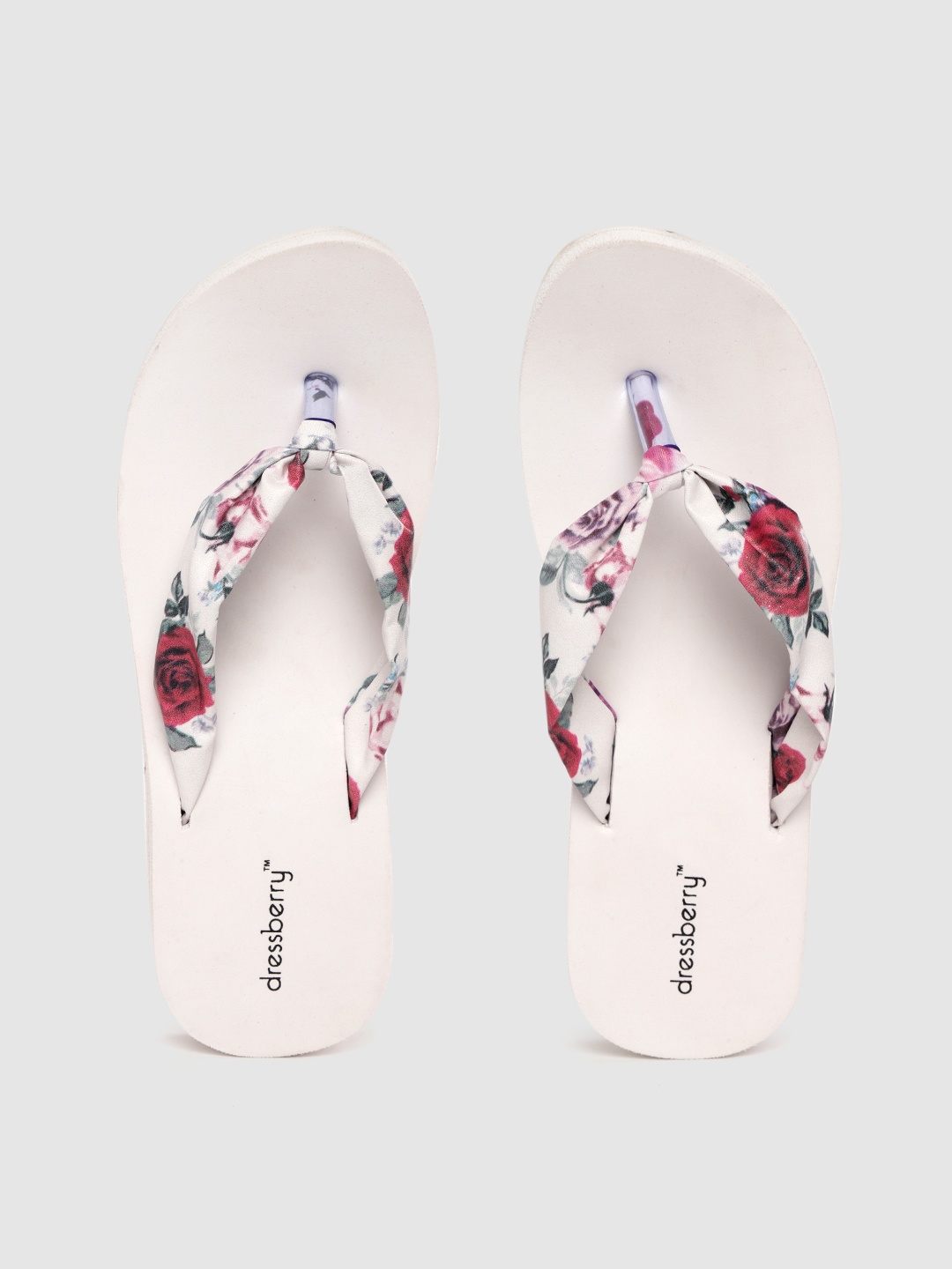 

DressBerry Women White & Red Floral Print Thong Flip-Flops