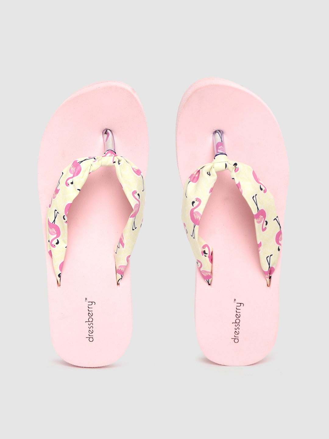 

DressBerry Women Cream-Coloured & Pink Flamingo Print Thong Flip-Flops