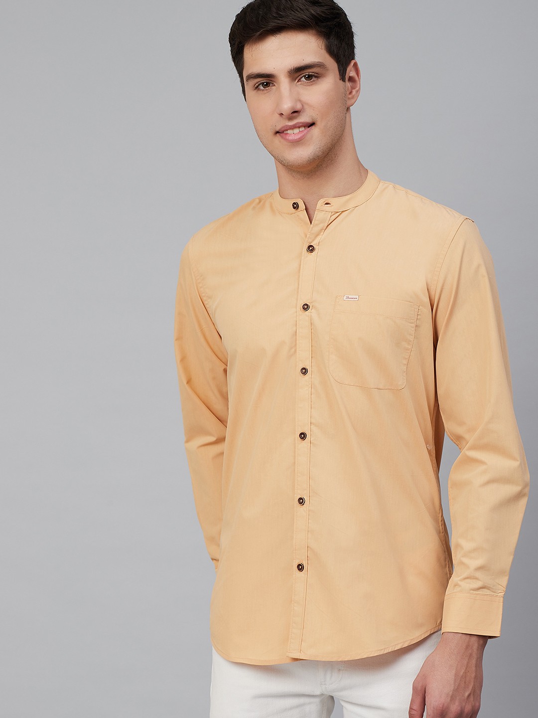 

DENNISON Men Cream-Coloured Comfort Slim Fit Handcrafted Solid Casual Shirt