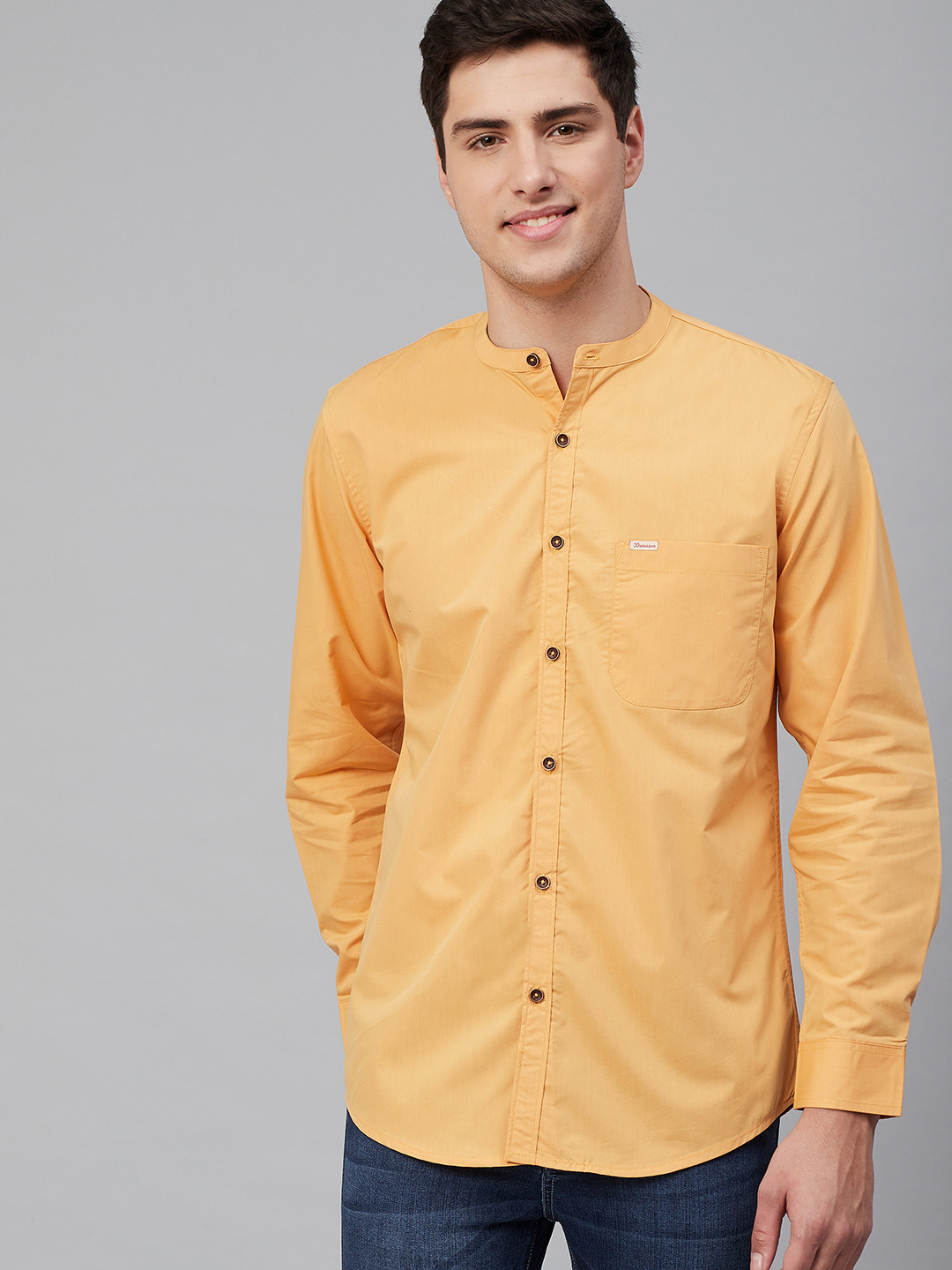 

DENNISON Men Mustard Yellow Comfort Slim Fit Handcrafted Solid Casual Shirt