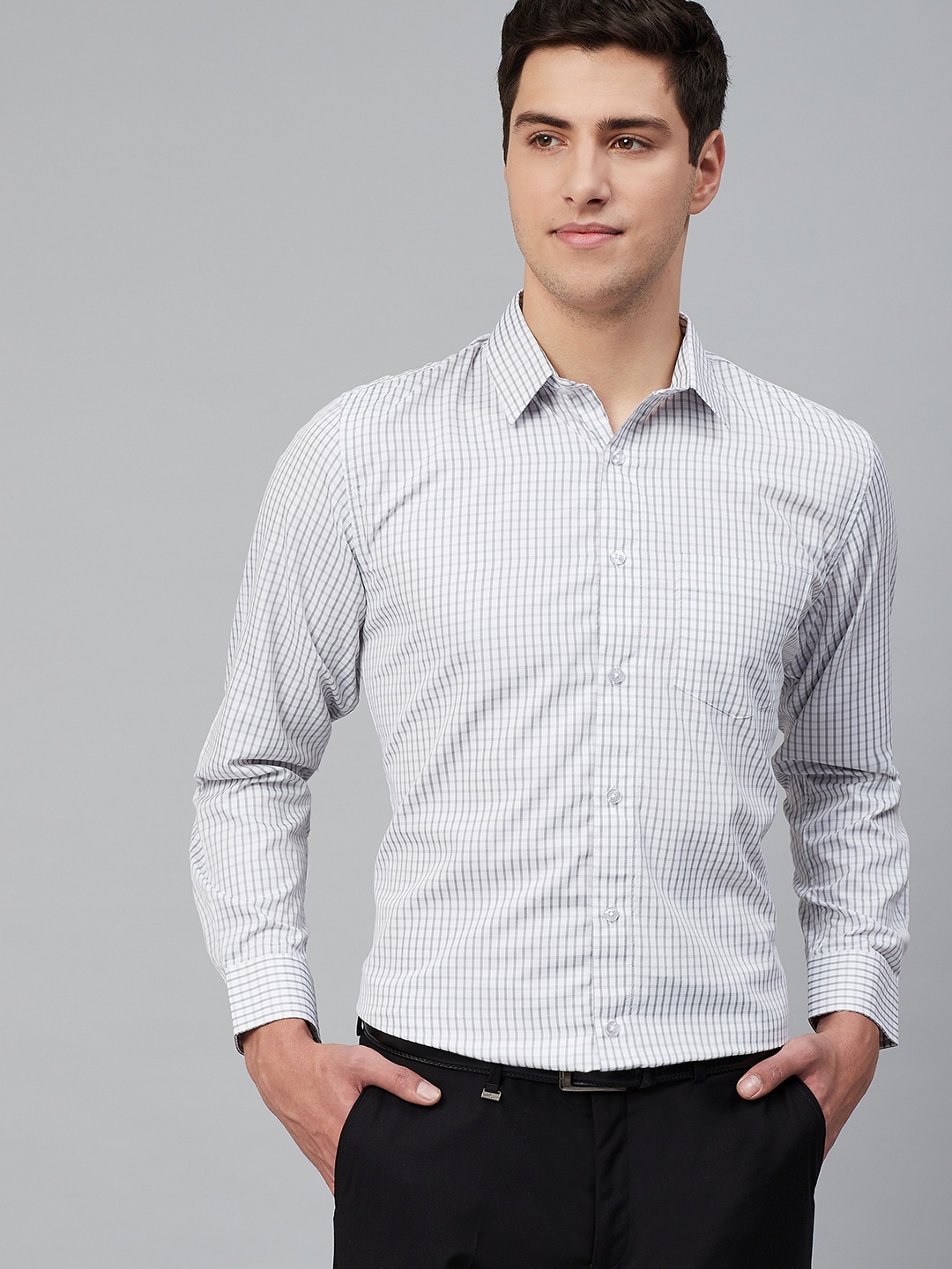 

DENNISON Men White & Grey Comfort Regular Fit Handcrafted Checked Formal Shirt