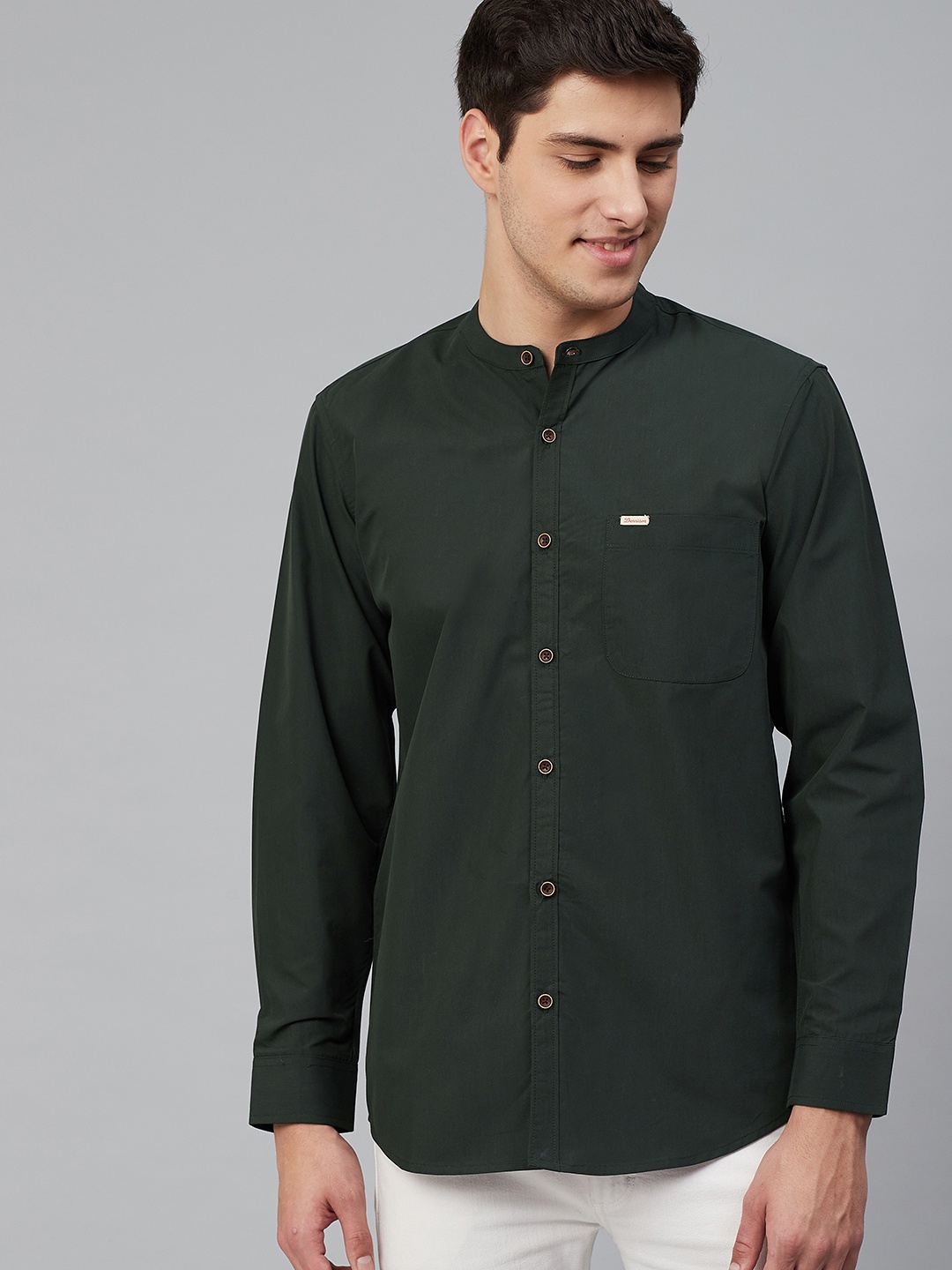 

DENNISON Men Green Comfort Slim Fit Handcrafted Solid Casual Shirt
