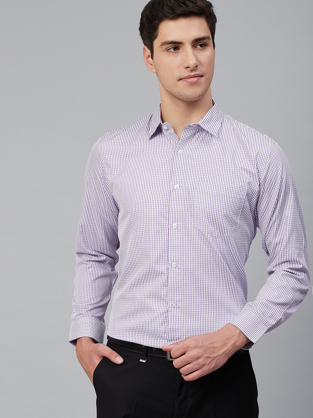 

DENNISON Men Purple & White Comfort Regular Fit Handcrafted Checked Formal Shirt