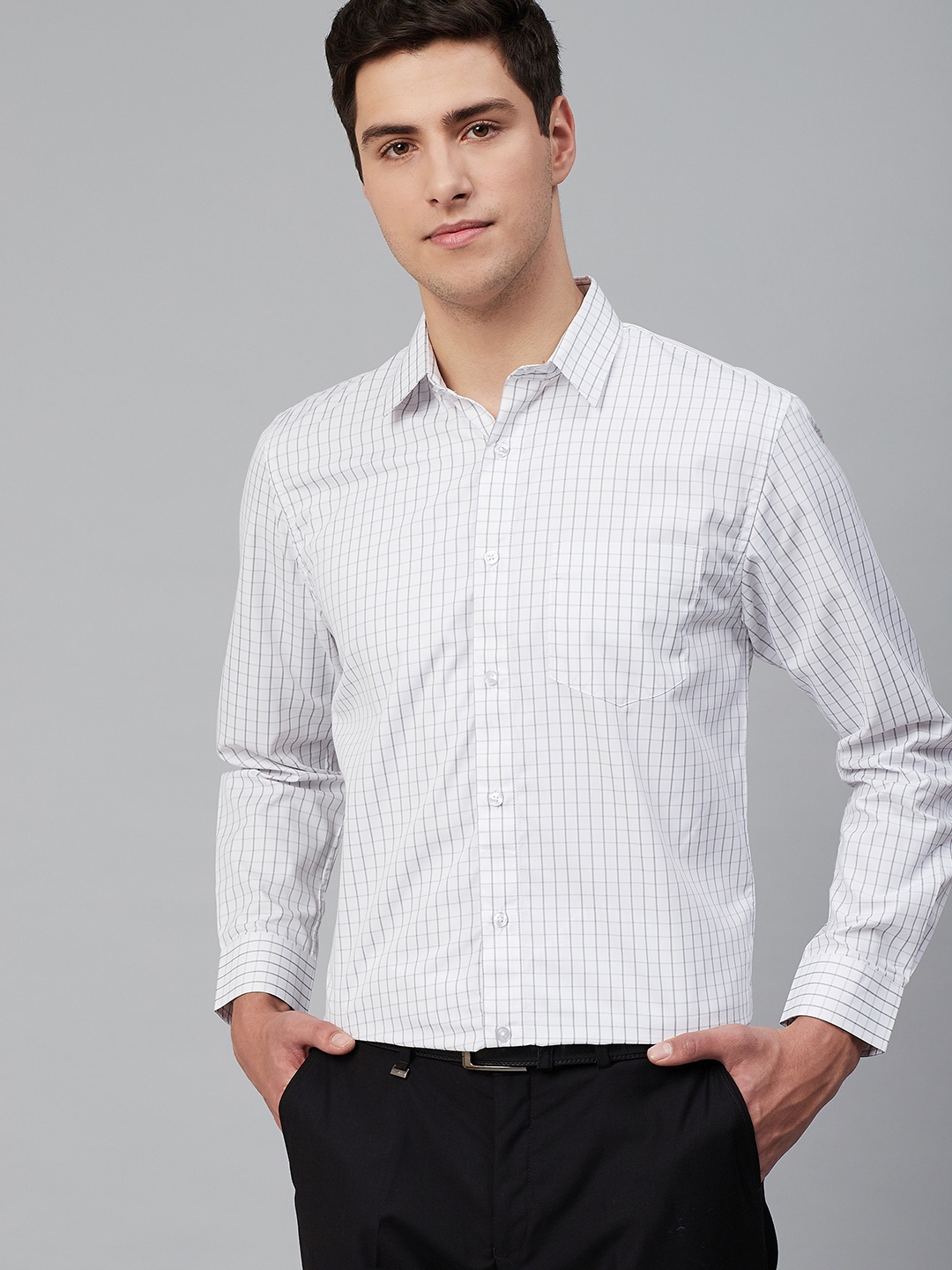 

DENNISON Men White & Grey Comfort Regular Fit Handcrafted Checked Formal Shirt