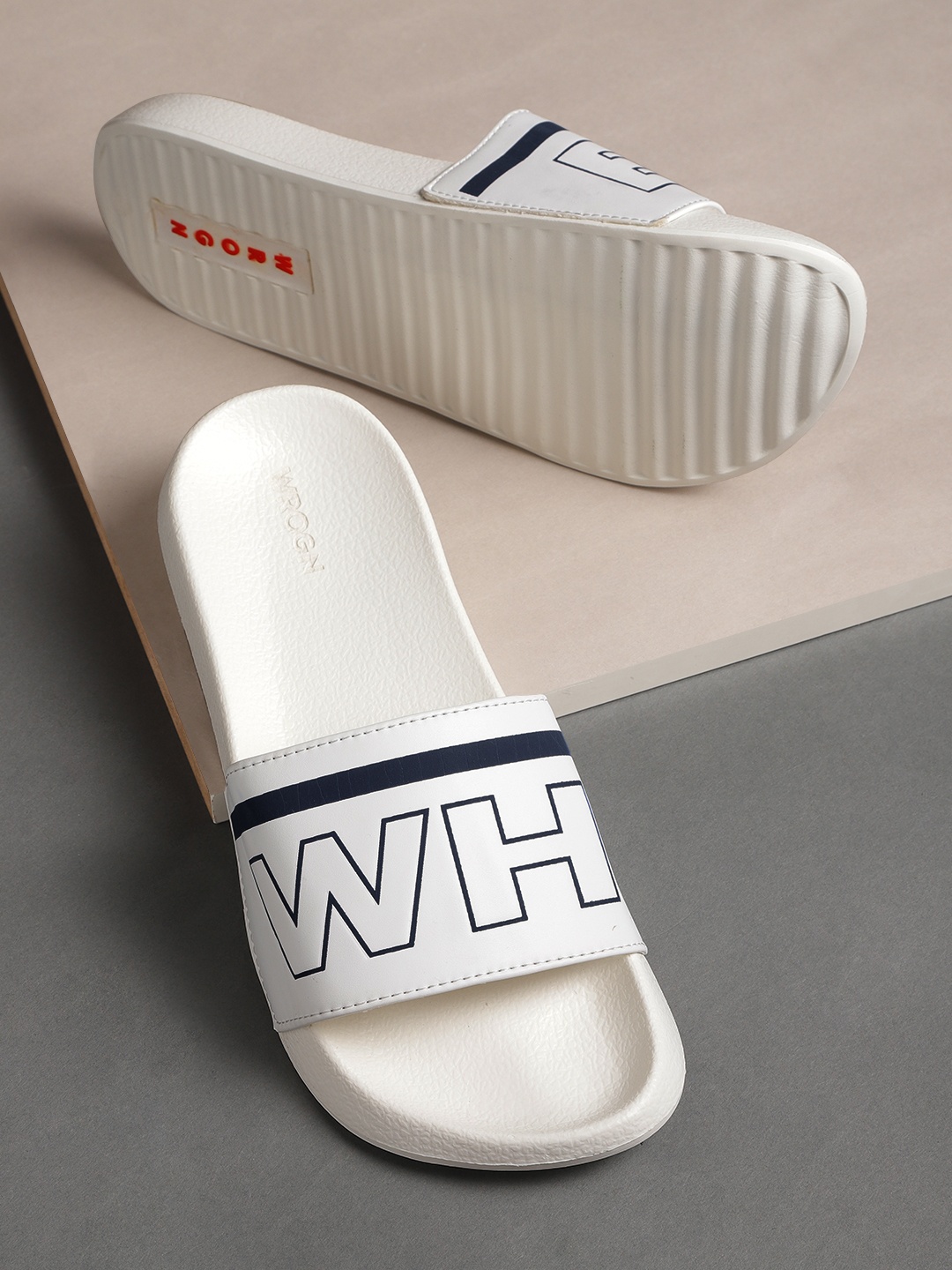 

WROGN Men White Printed Sliders