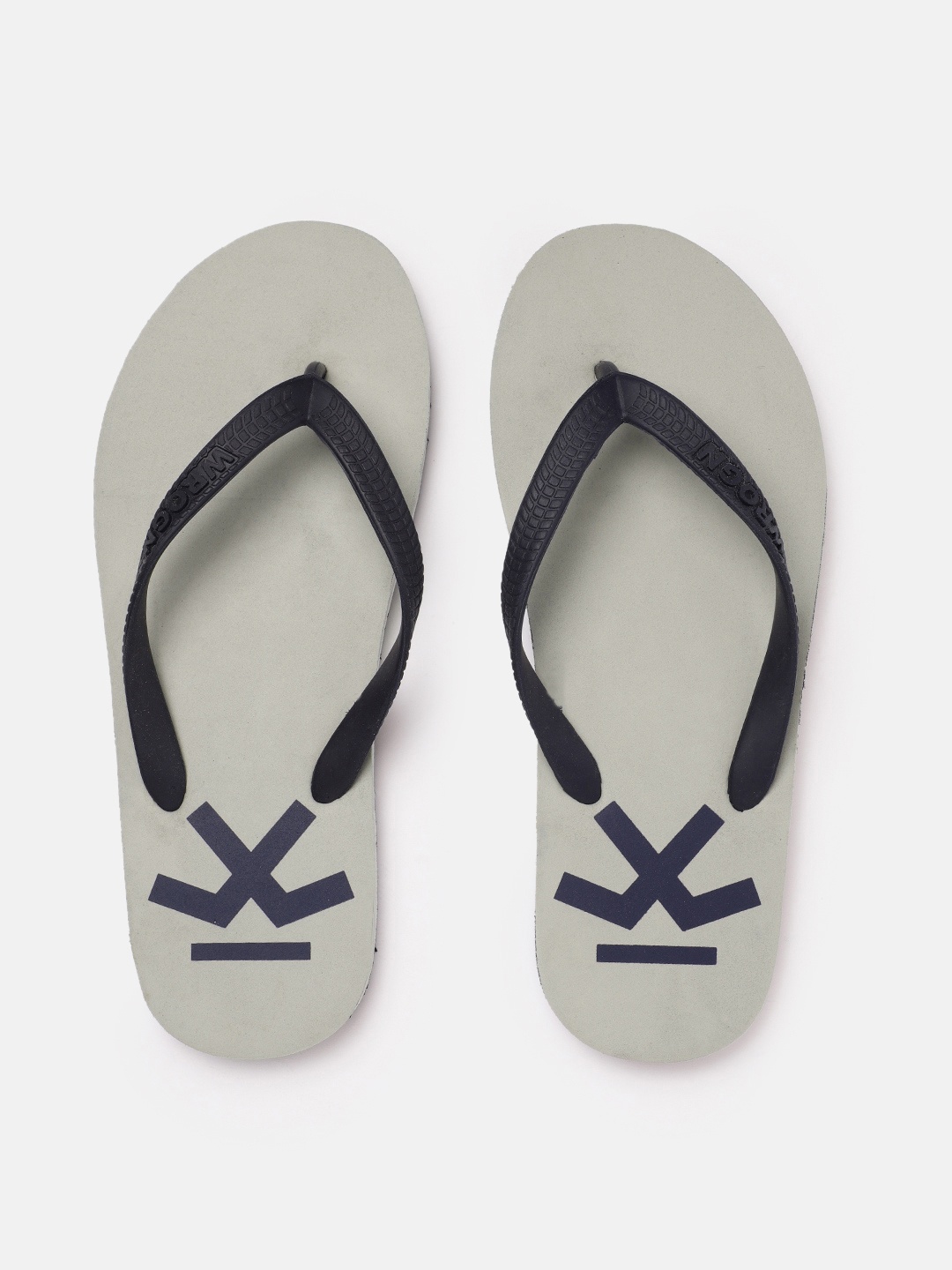 

WROGN Men Grey & Navy Blue Printed Thong Flip-Flops