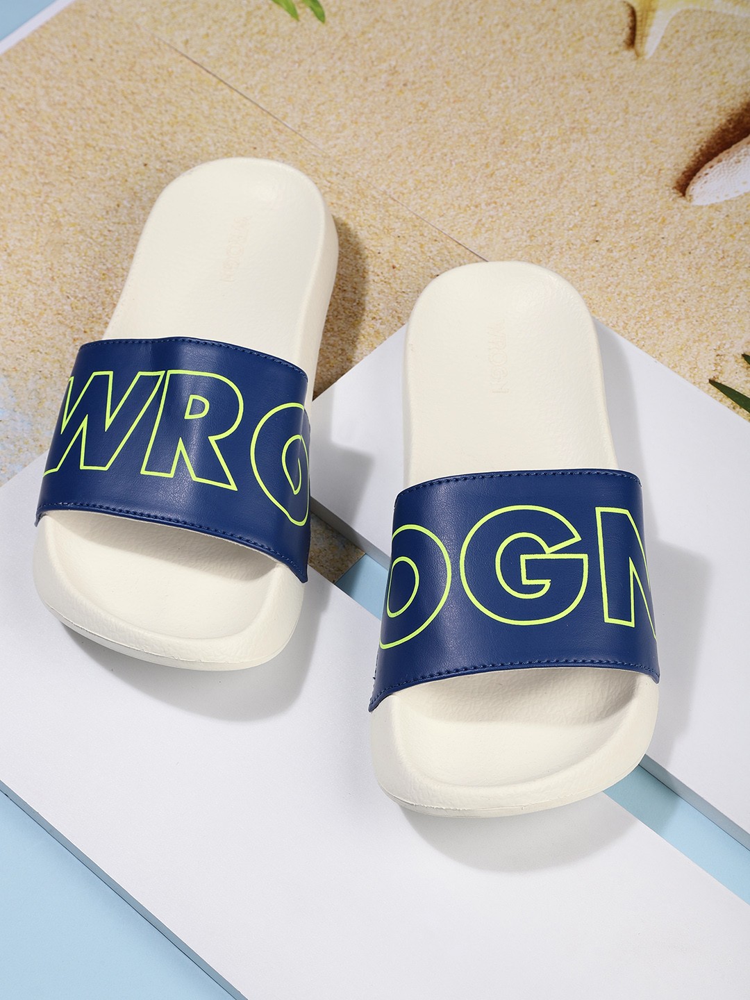 

WROGN Men Blue & Off-White Printed Sliders