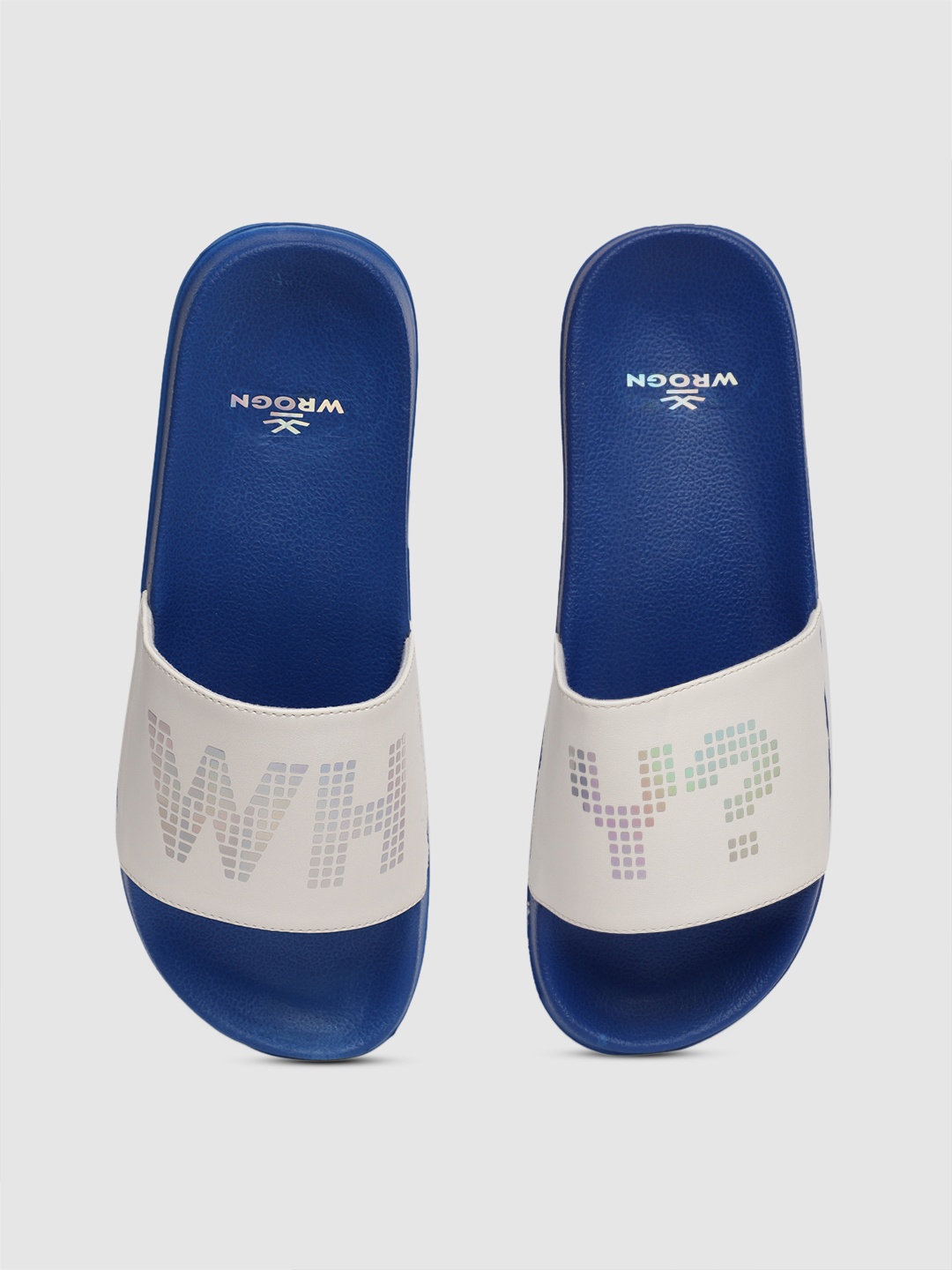 

WROGN Men Blue & White Printed Sliders