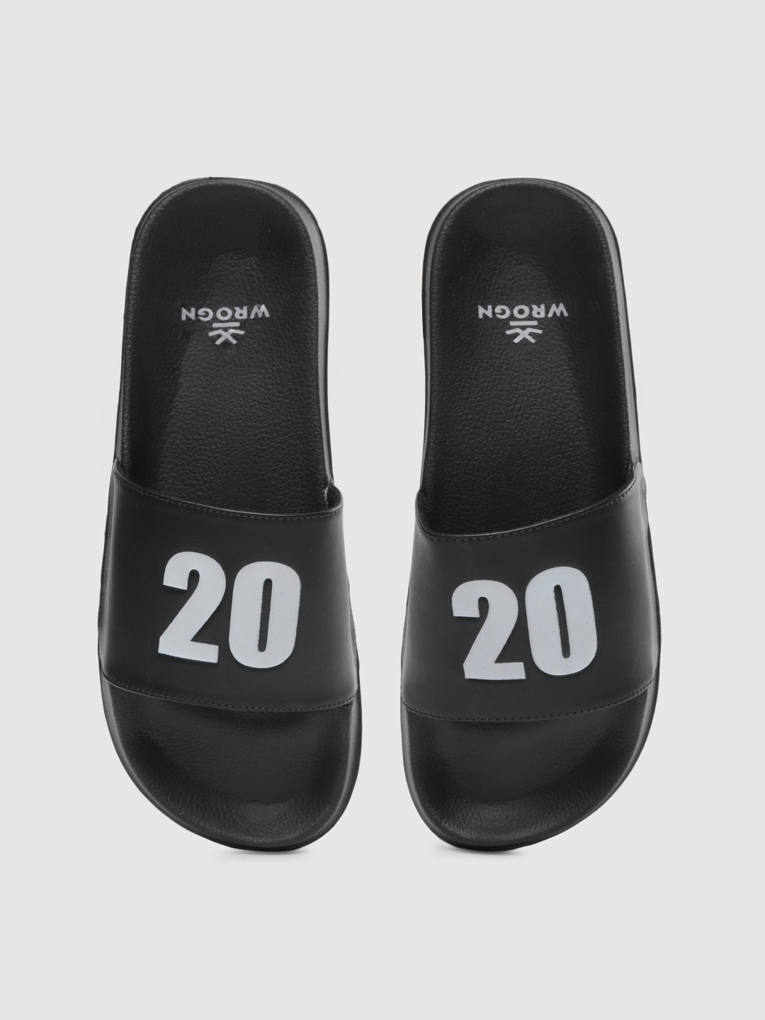 

WROGN Men Black & White Printed Sliders