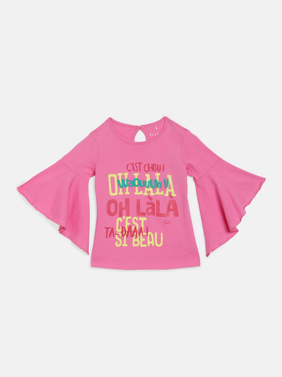 

ELLE Girls Pink Printed Pure Cotton Top