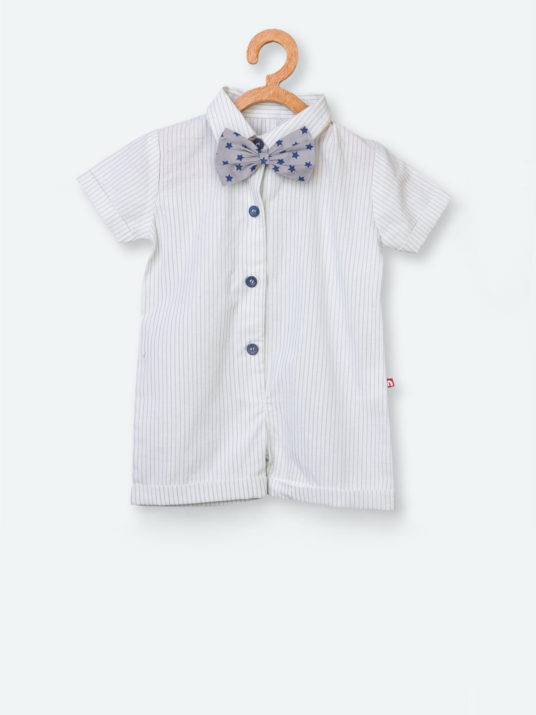 

Nino Bambino Infant Boys White Striped Organic Cotton Half Sustainable Rompers