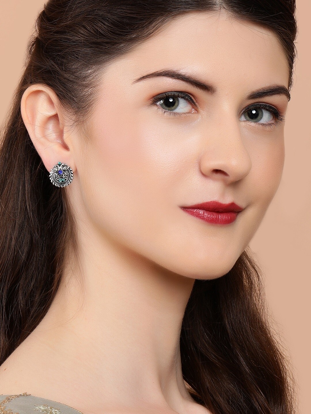 

Rubans Silver-Toned & Blue Classic Studs