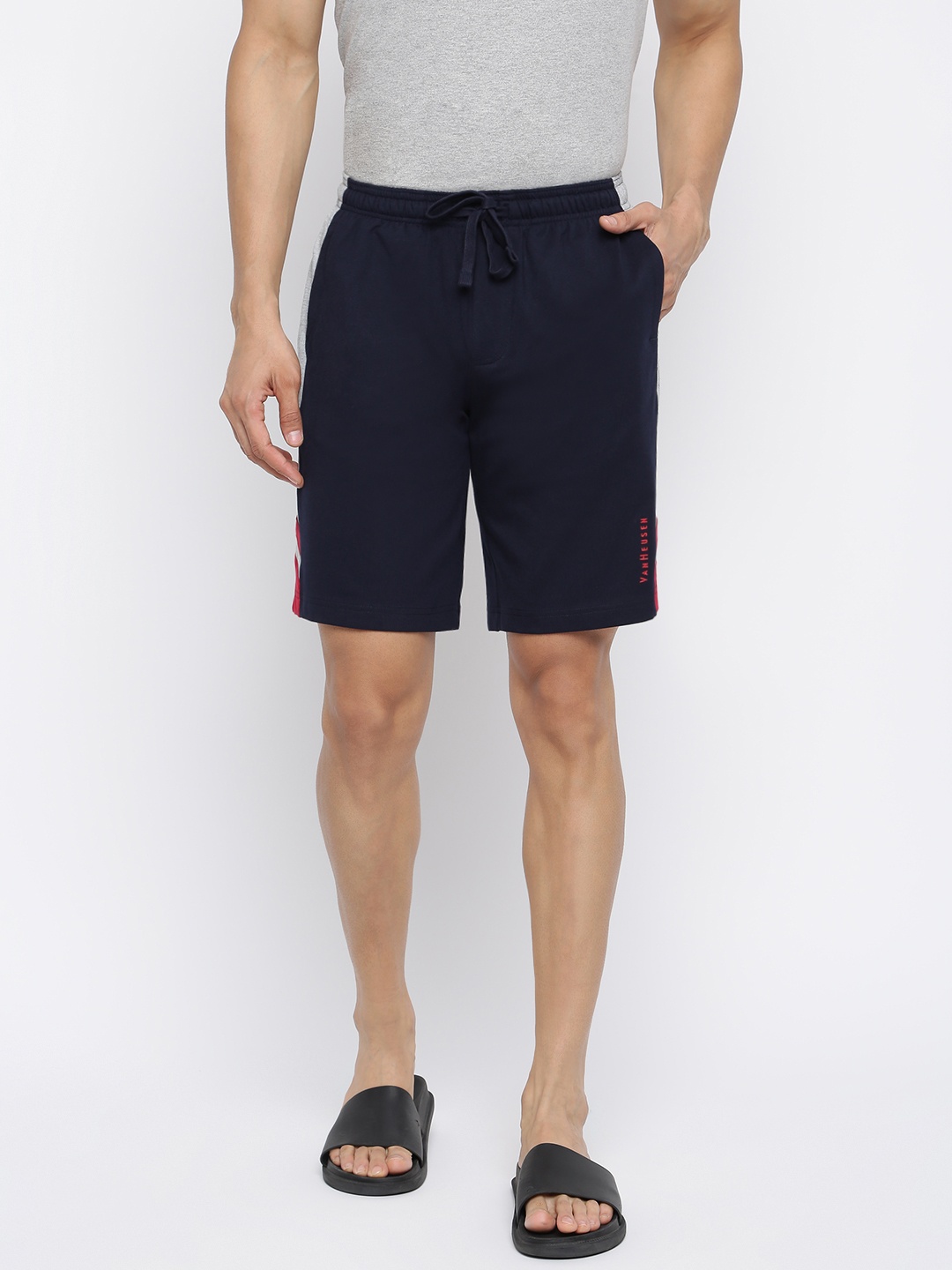 

Van Heusen Athleisure Men Solid Smart Tech Easy Stain Release Lounge Shorts, Navy blue