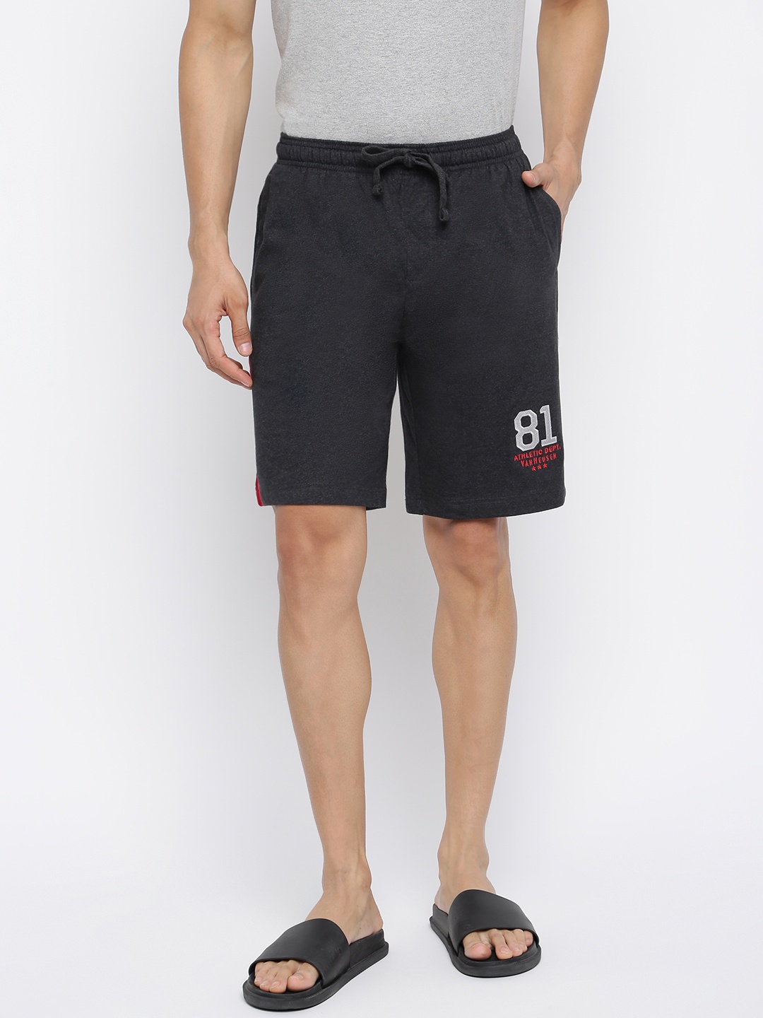 

Van Heusen Athleisure Men Solid Smart Tech Easy Stain Release Knit Lounge Shorts, Charcoal