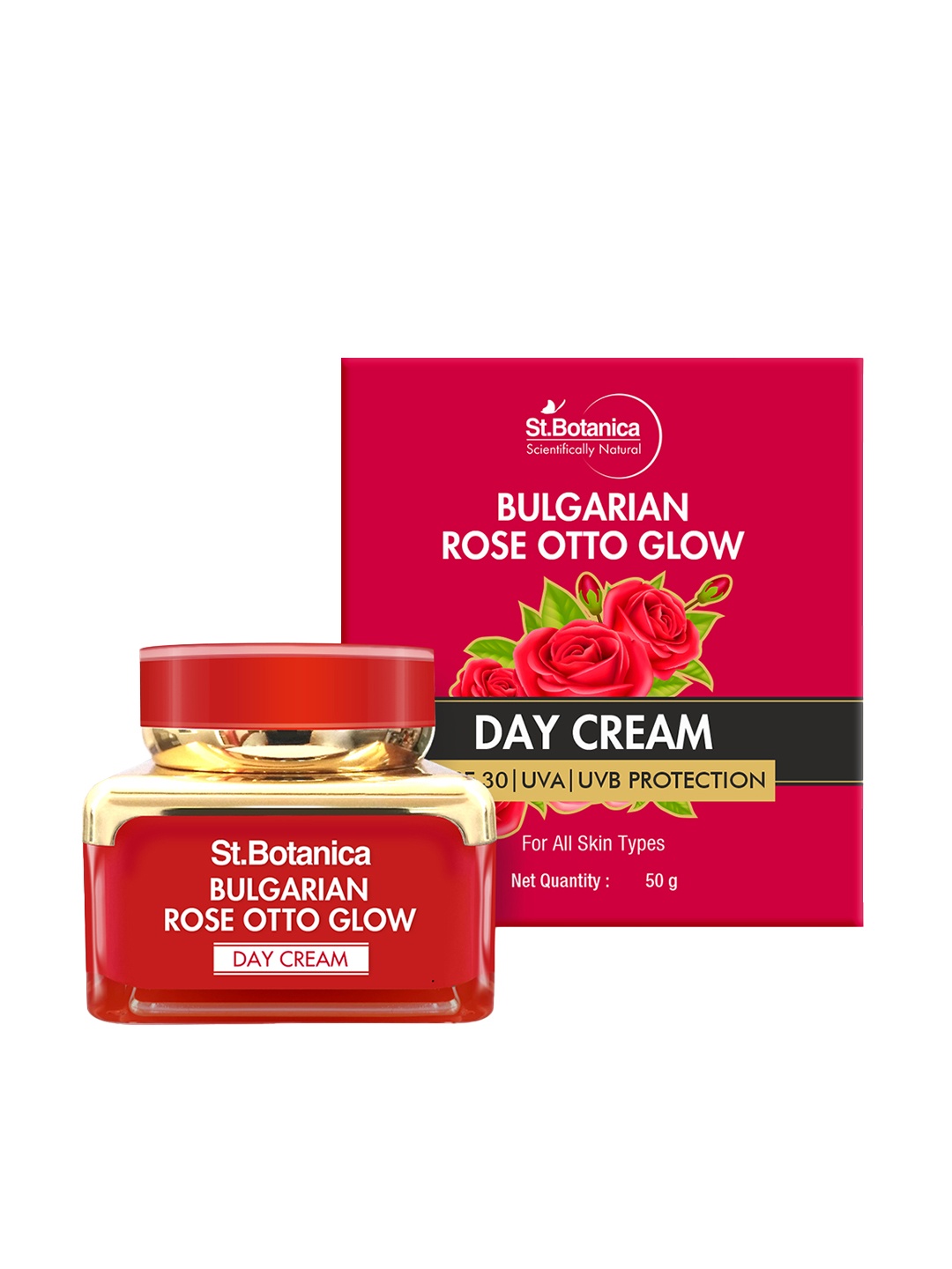 

StBotanica Unisex Bulgarian Rose Otto Glow SPF 30 UVA UVB Protection Day Cream 50g, Red