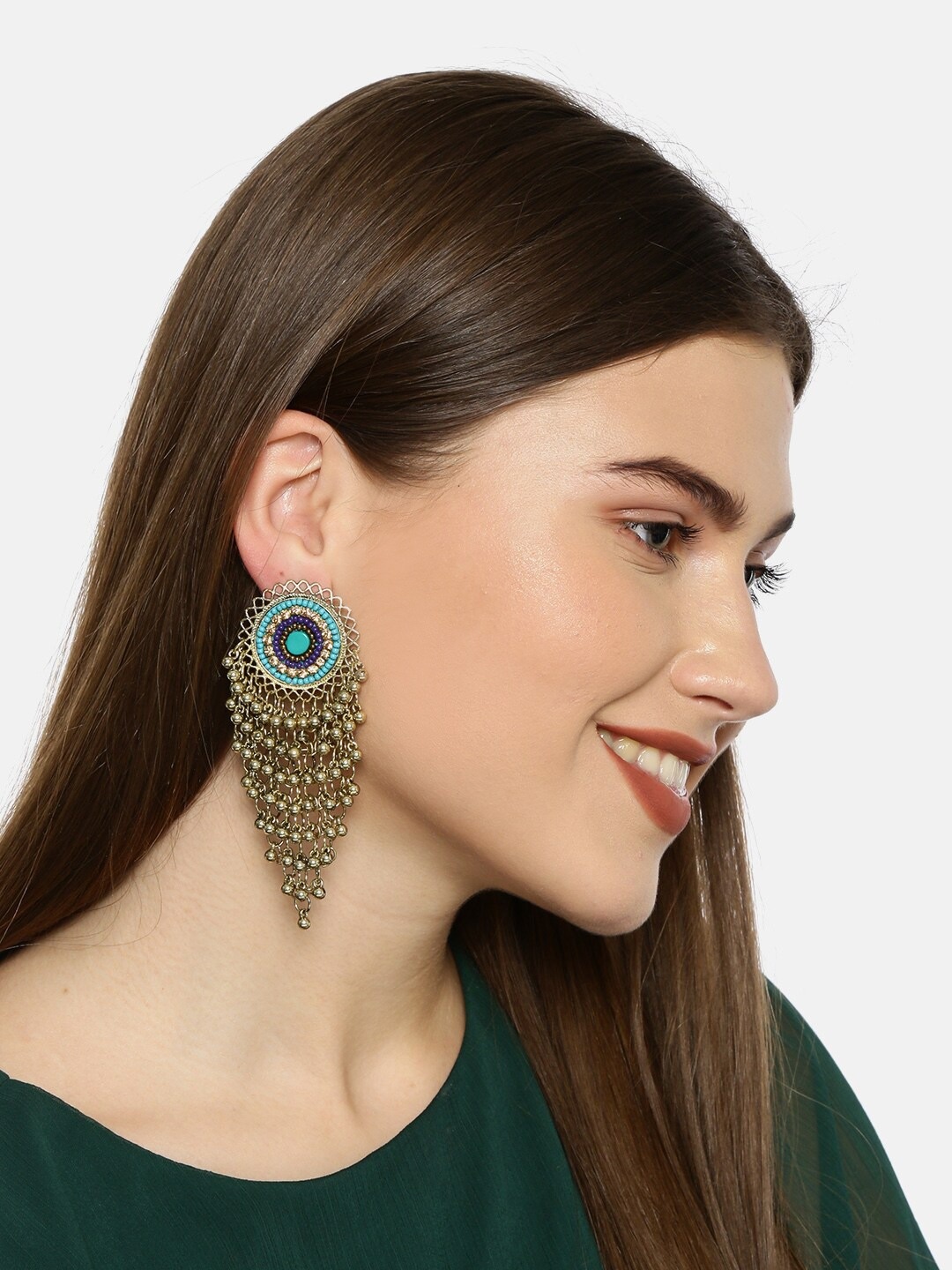 

Fida Gold-Toned & Blue Circular Drop Earrings