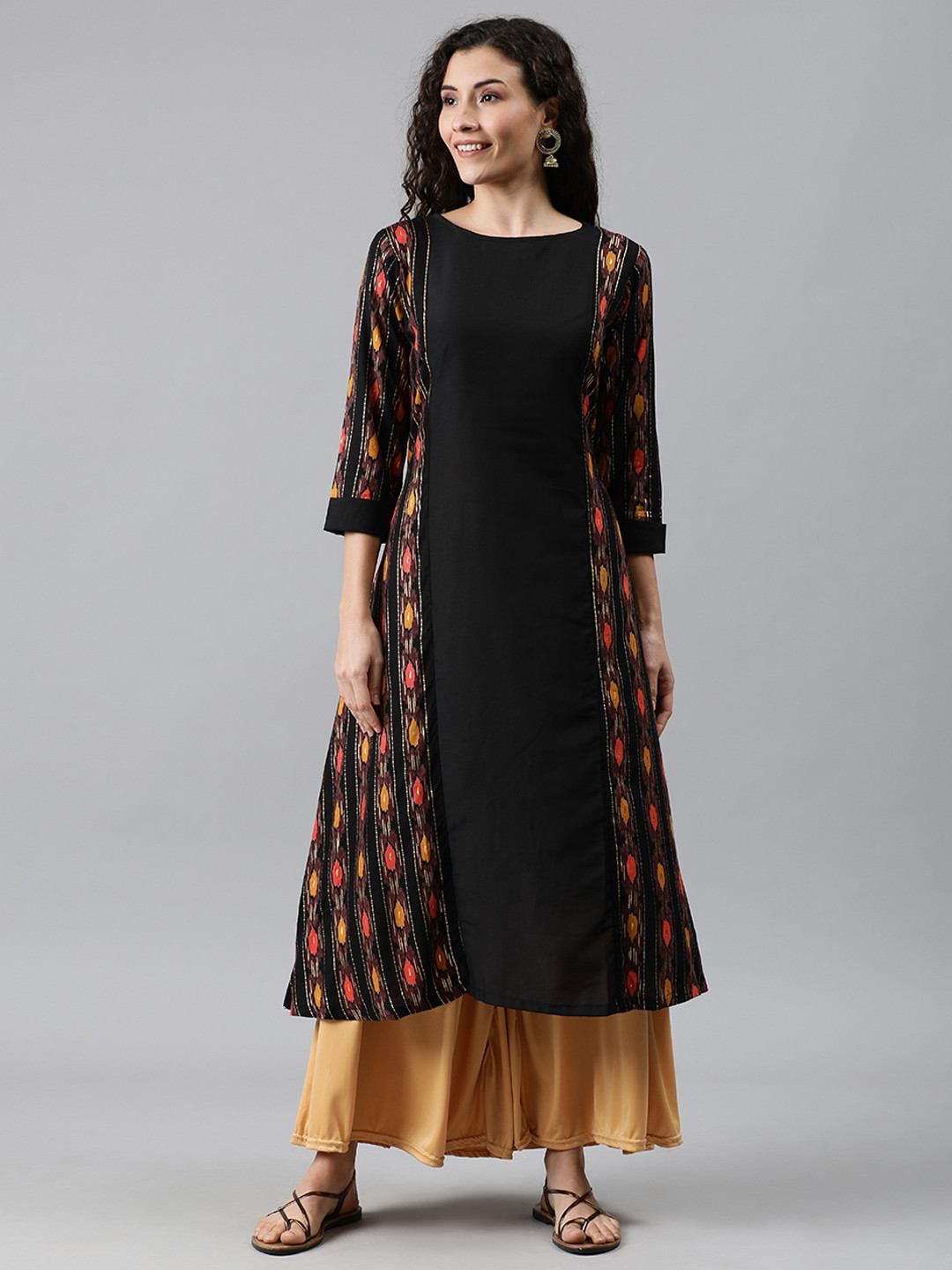 

Anyuka Women Black Printed A-Line Kurta