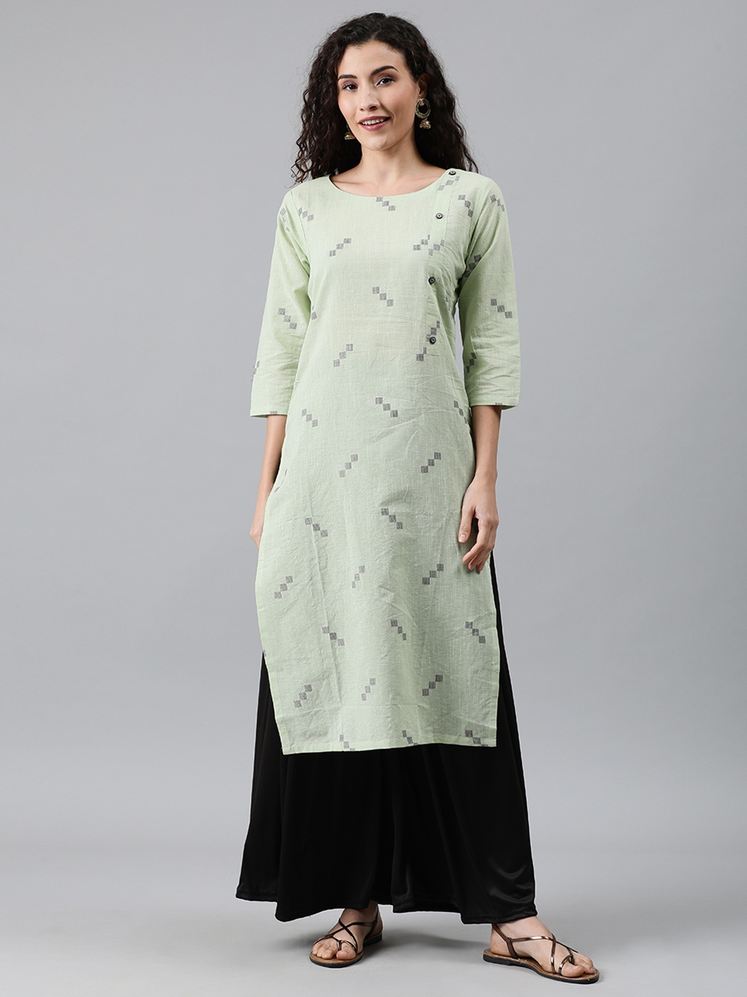 Anyuka Women Green Printed Straight Kurta