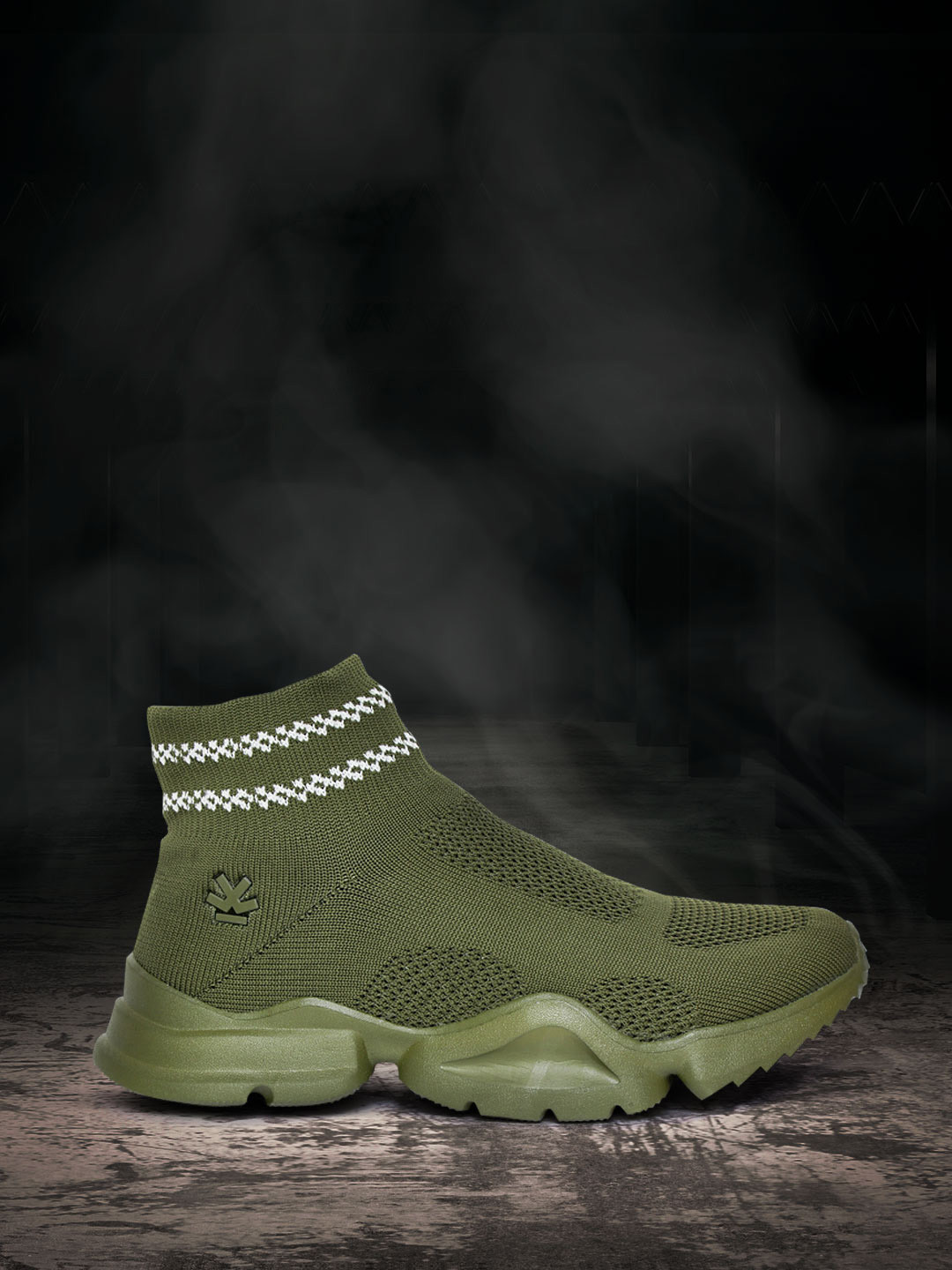 

WROGN Men Olive Green Mid-Top Slip-On Sneakers