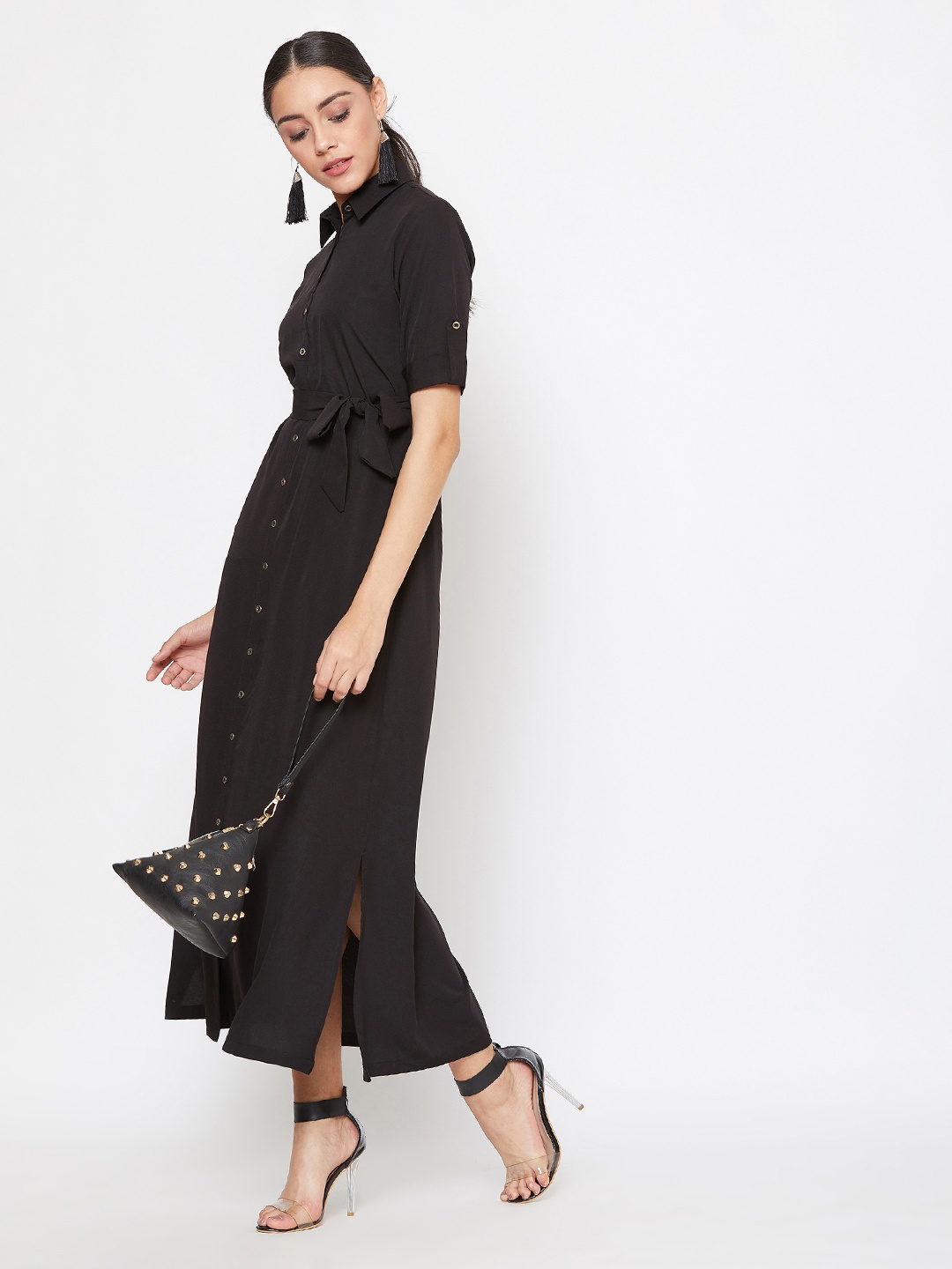 

Uptownie Lite Women Button Down Shirt Maxi Dress, Black